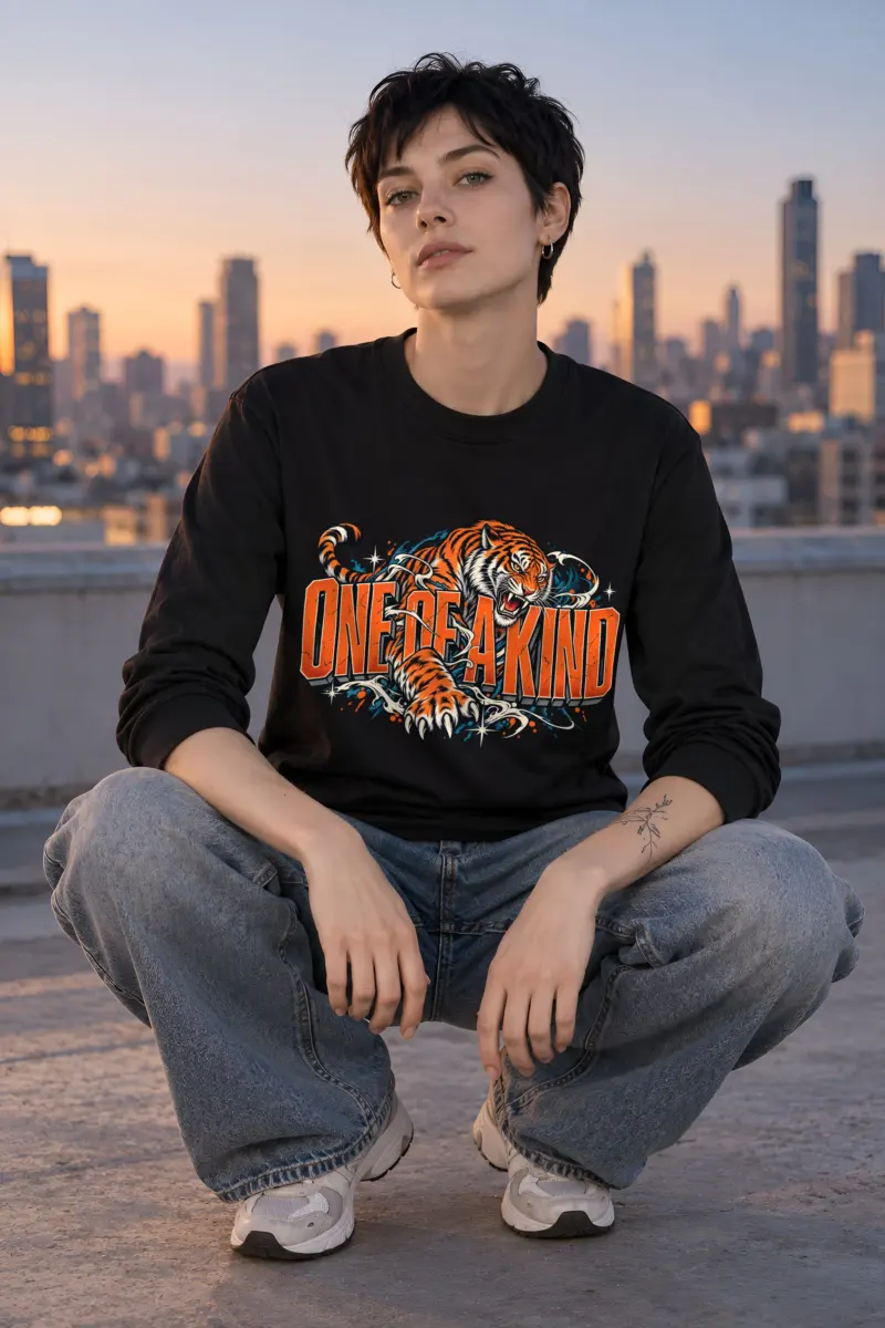 "Lunging Tiger Letter Longsleeve" Unisex Longsleeve T-shirt