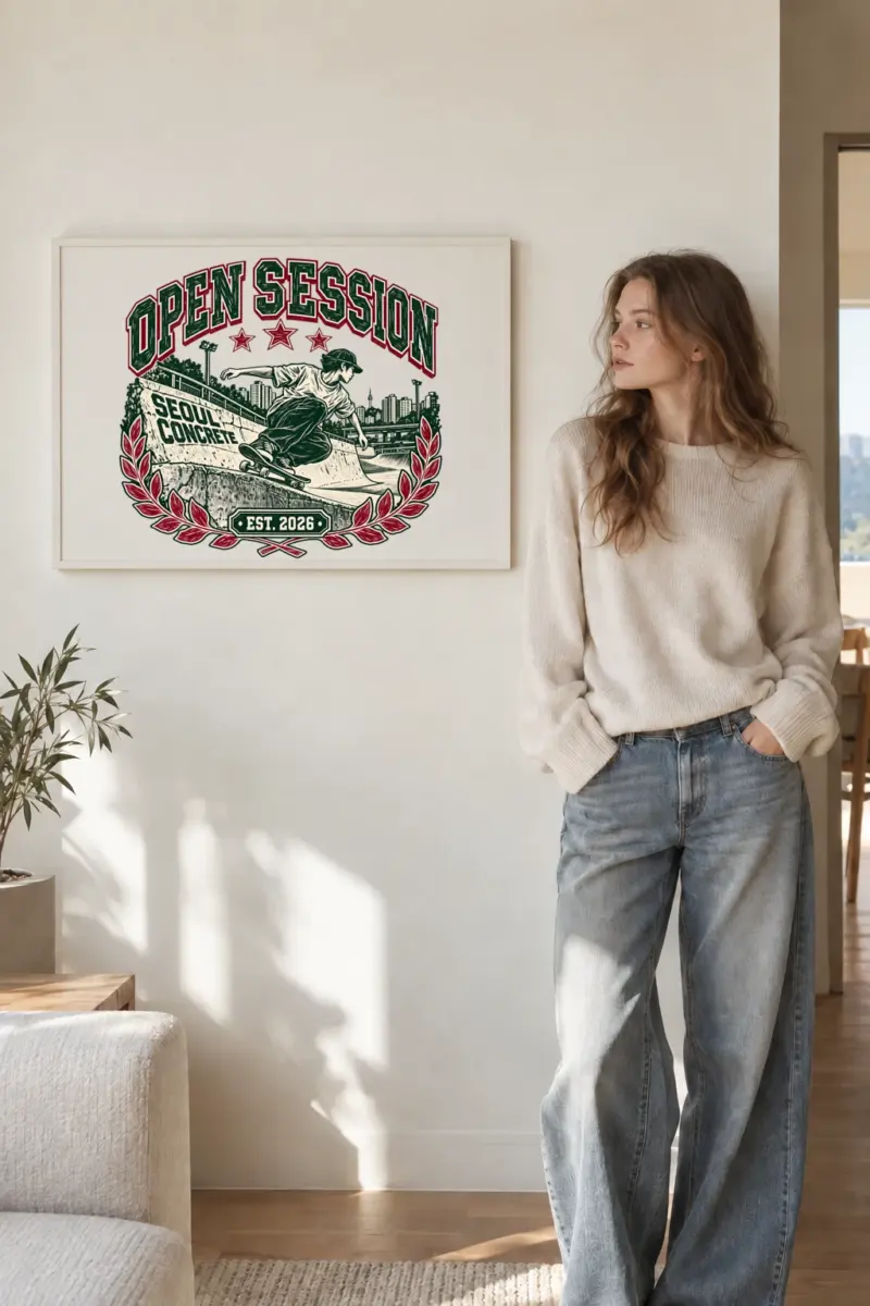 "Open Session Seoul Concrete" Premium Wooden Framed Poster · Landscape