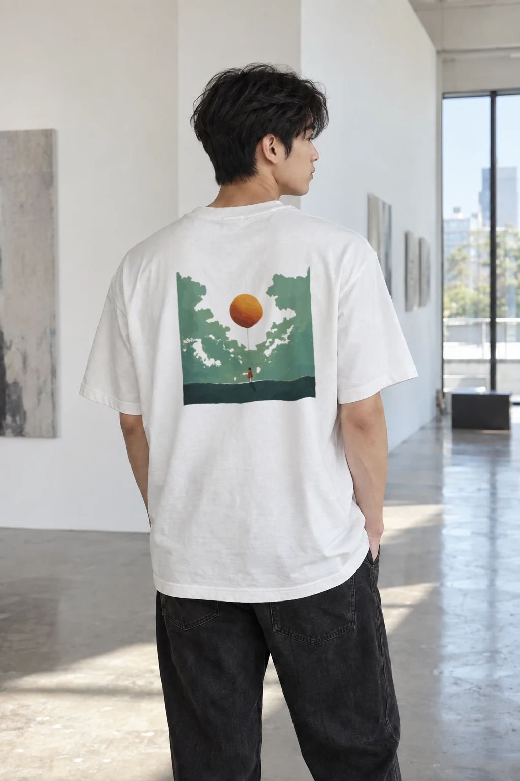 "Orange Balloon Drift" Heavyweight Unisex Crewneck T-shirt | Gildan 5000