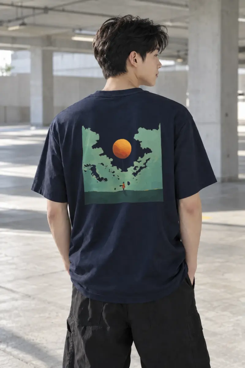"Orange Balloon Drift" Heavyweight Unisex Crewneck T-shirt | Gildan 5000