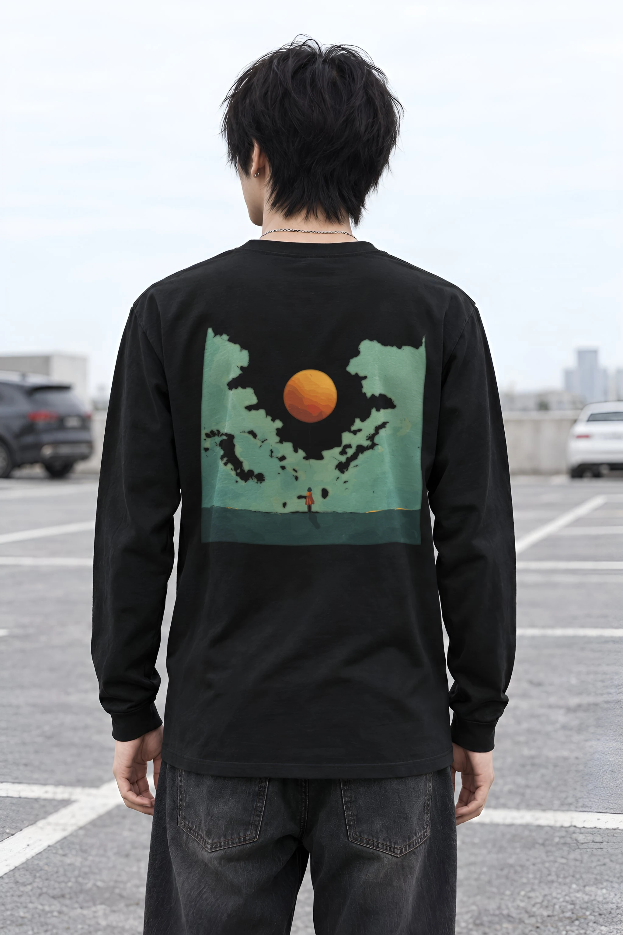 "Orange Balloon Drift" Unisex Longsleeve T-shirt