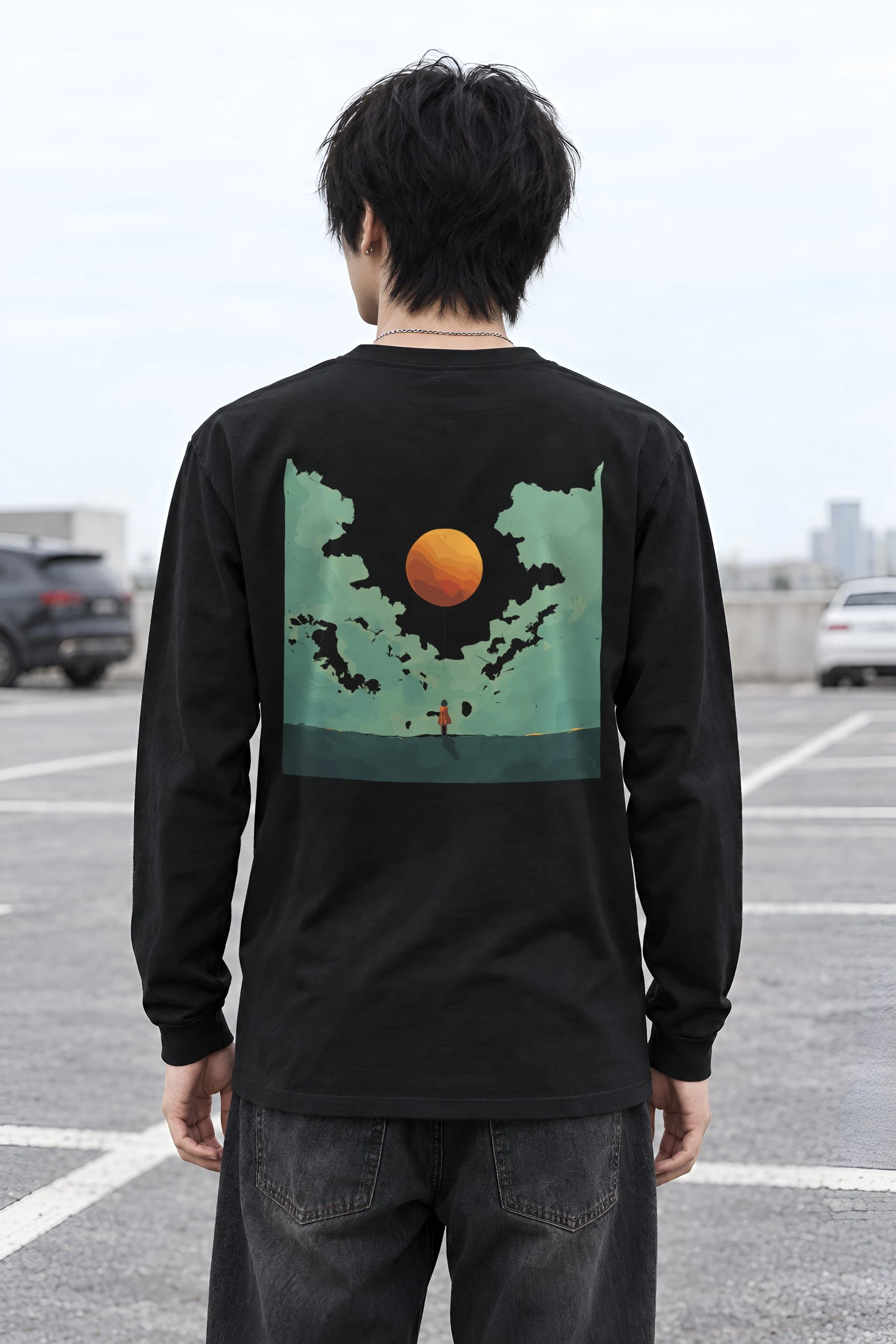 "Orange Balloon Drift" Unisex Longsleeve T-shirt