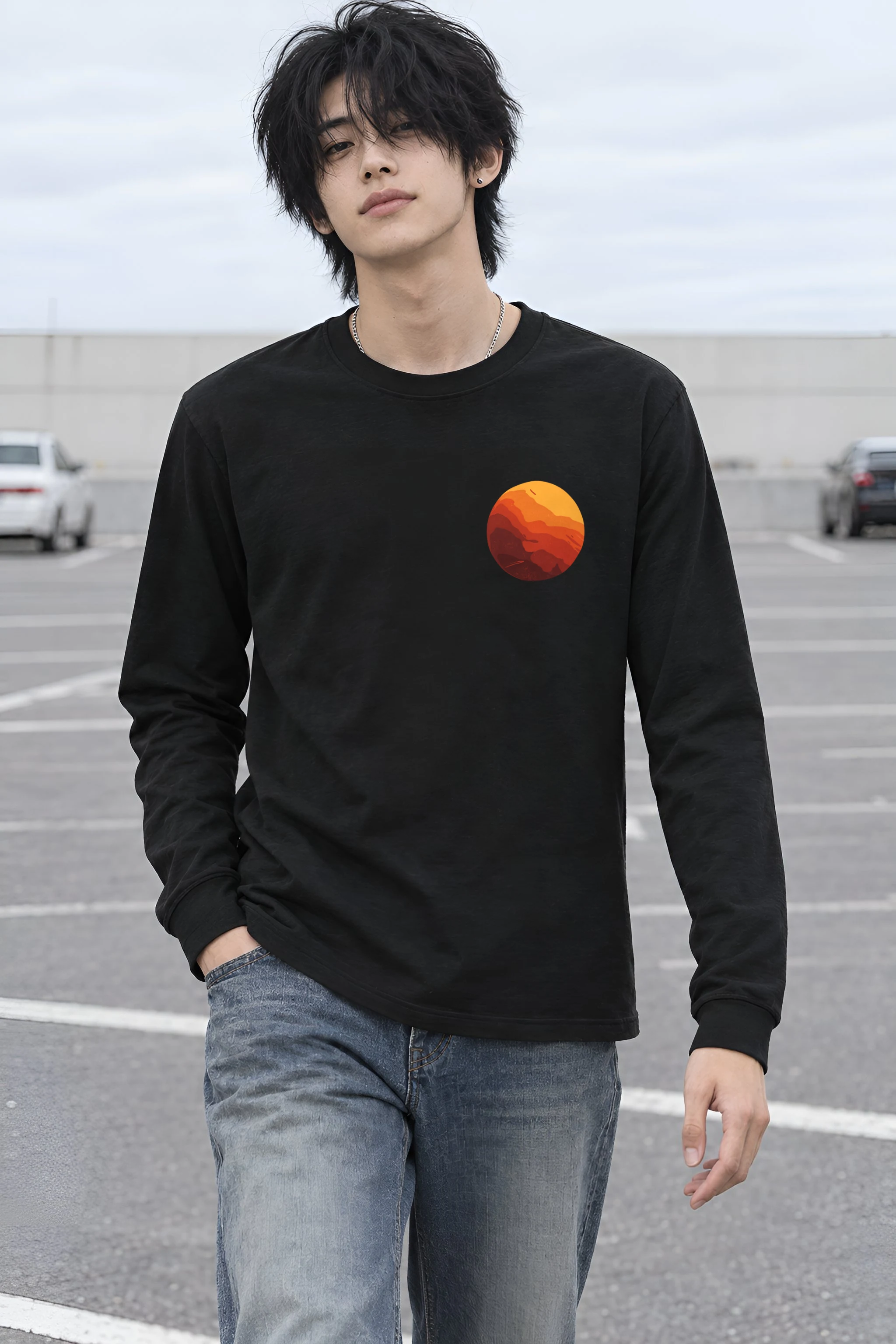 "Orange Balloon Drift" Unisex Longsleeve T-shirt