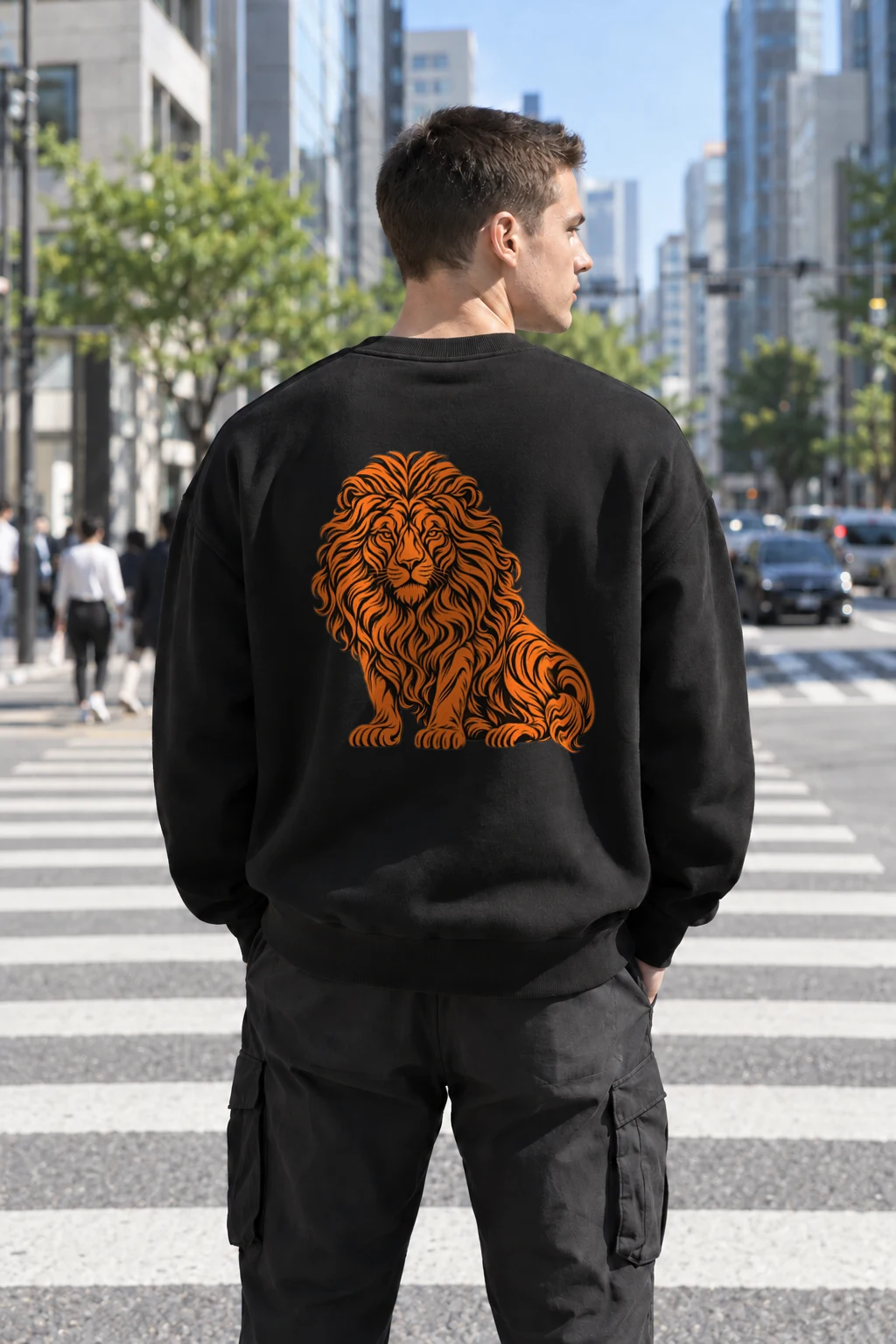 "Orange Ink Lion" Heavy Blend Unisex Crewneck Sweatshirt | Gildan 18000