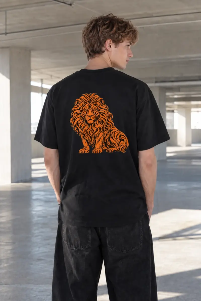 "Orange Ink Lion" Heavyweight Unisex Crewneck T-shirt | Gildan 5000