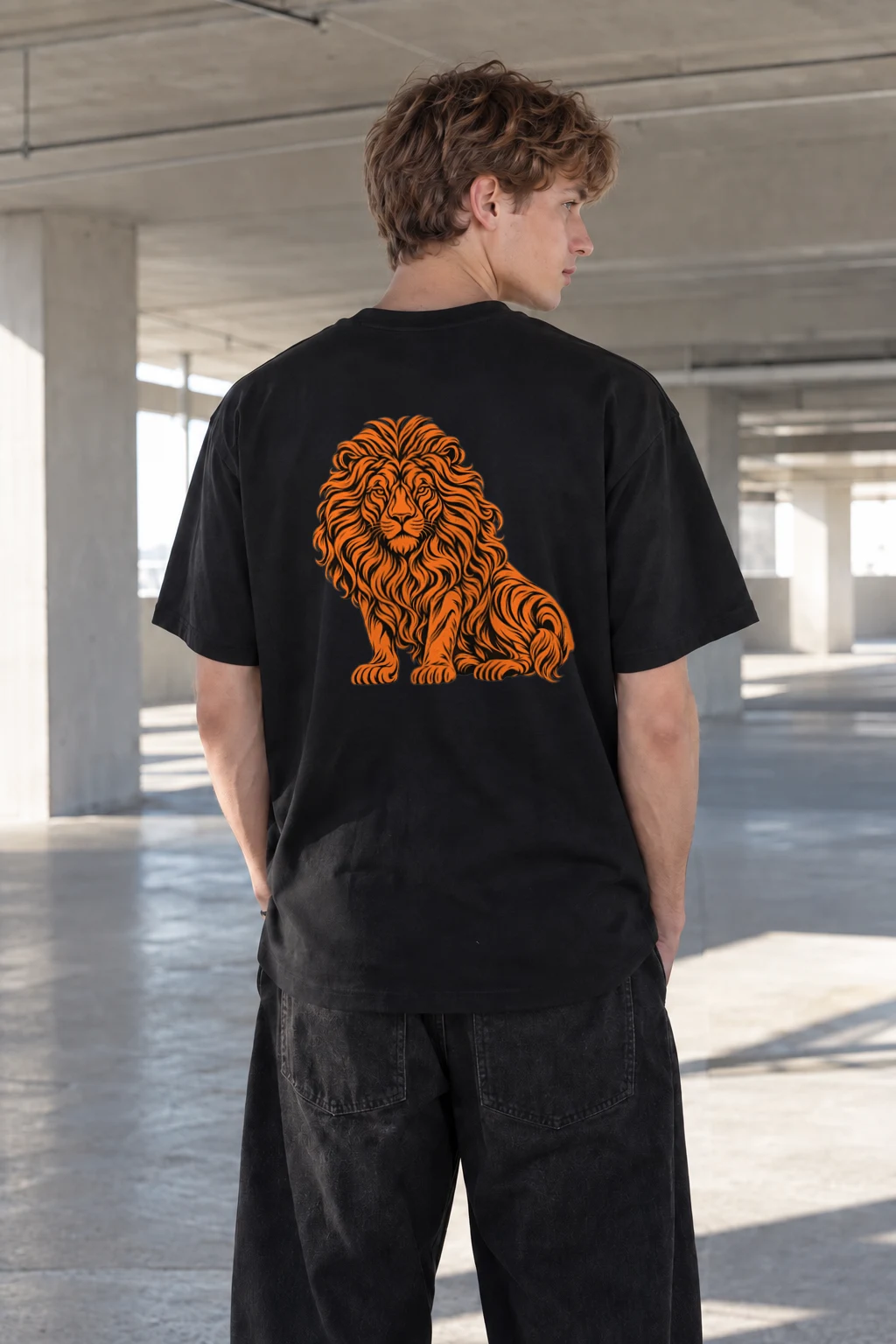 "Orange Ink Lion" Heavyweight Unisex Crewneck T-shirt | Gildan 5000