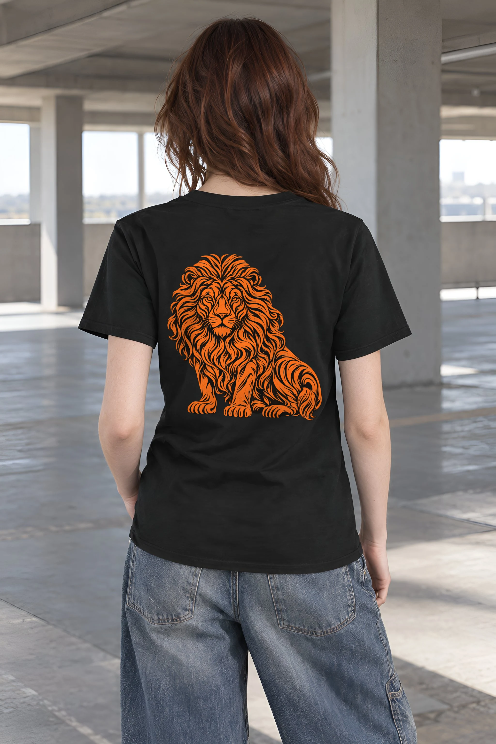 "Orange Ink Lion" Heavyweight Unisex Crewneck T-shirt