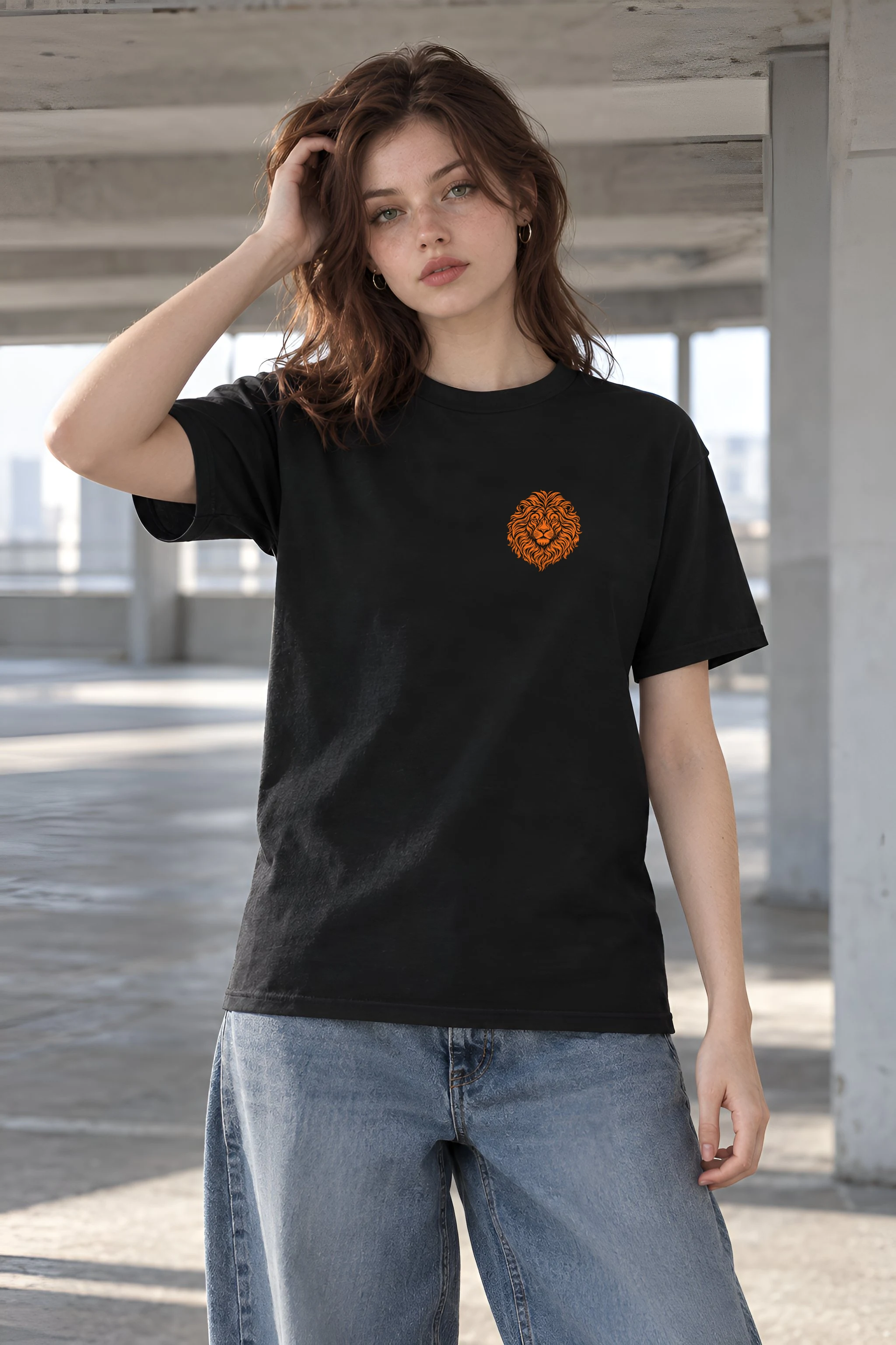 "Orange Ink Lion" Heavyweight Unisex Crewneck T-shirt