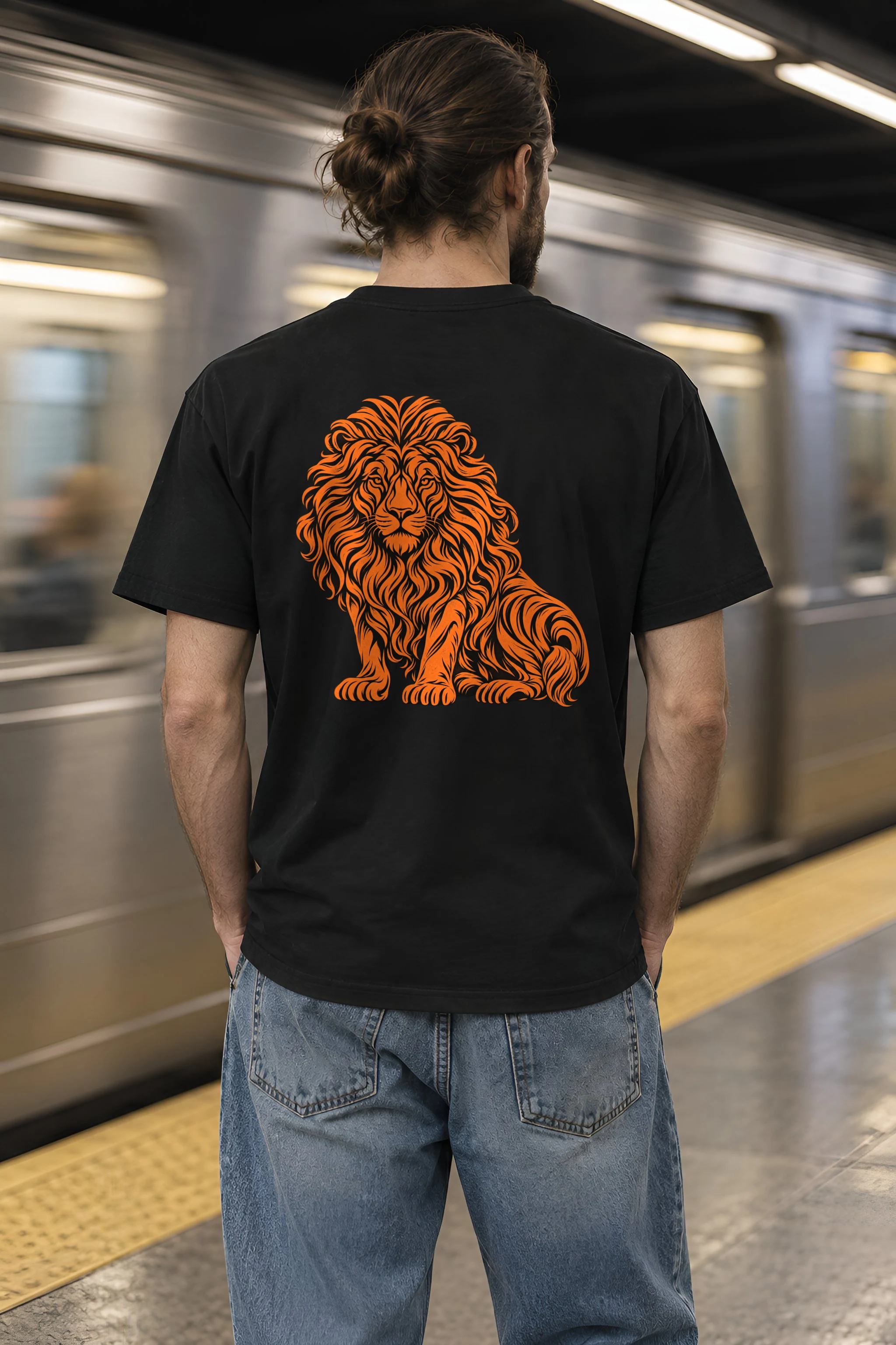 "Orange Ink Lion" Heavyweight Unisex Crewneck T-shirt
