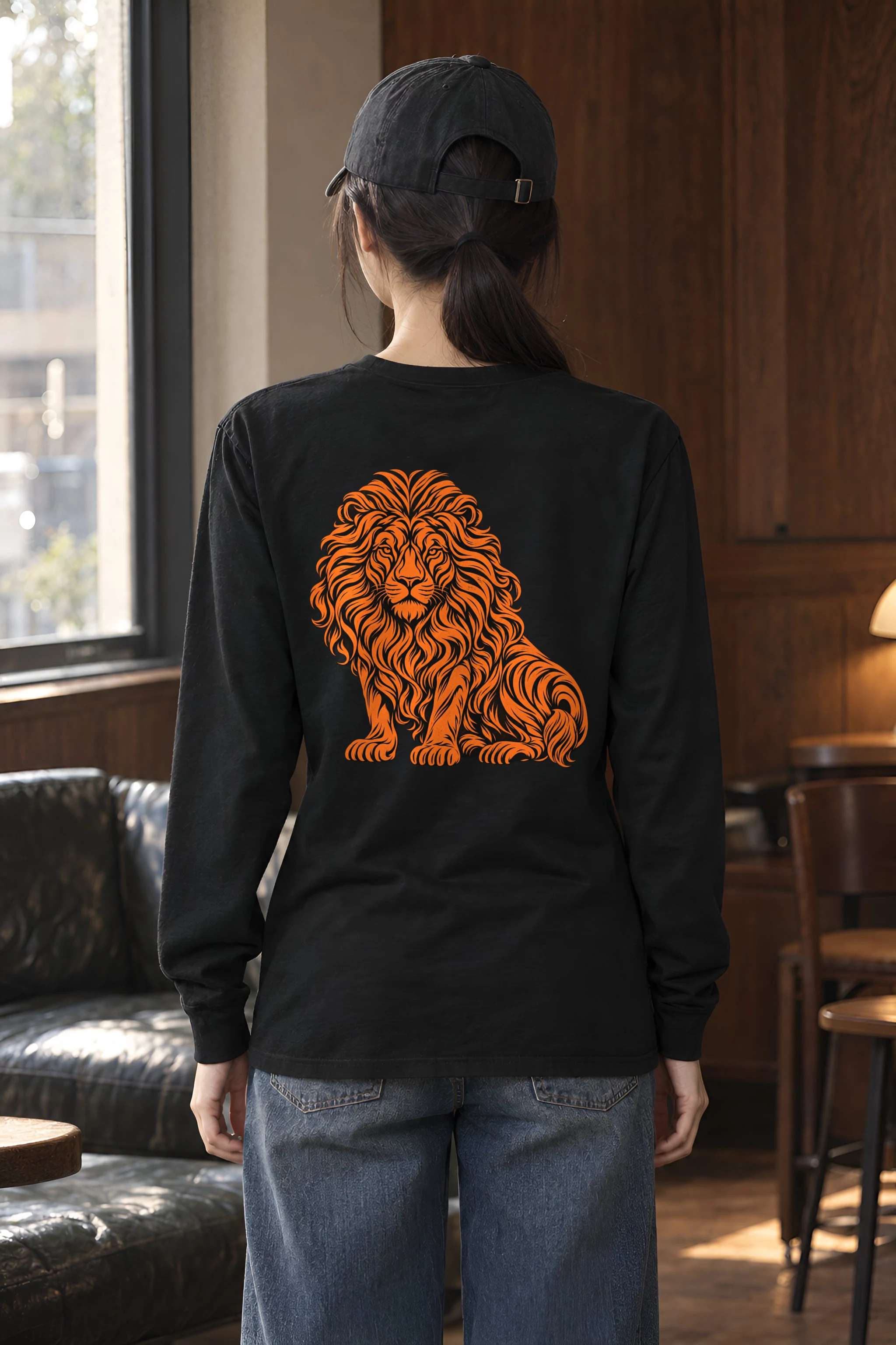 "Orange Ink Lion" Unisex Longsleeve T-shirt