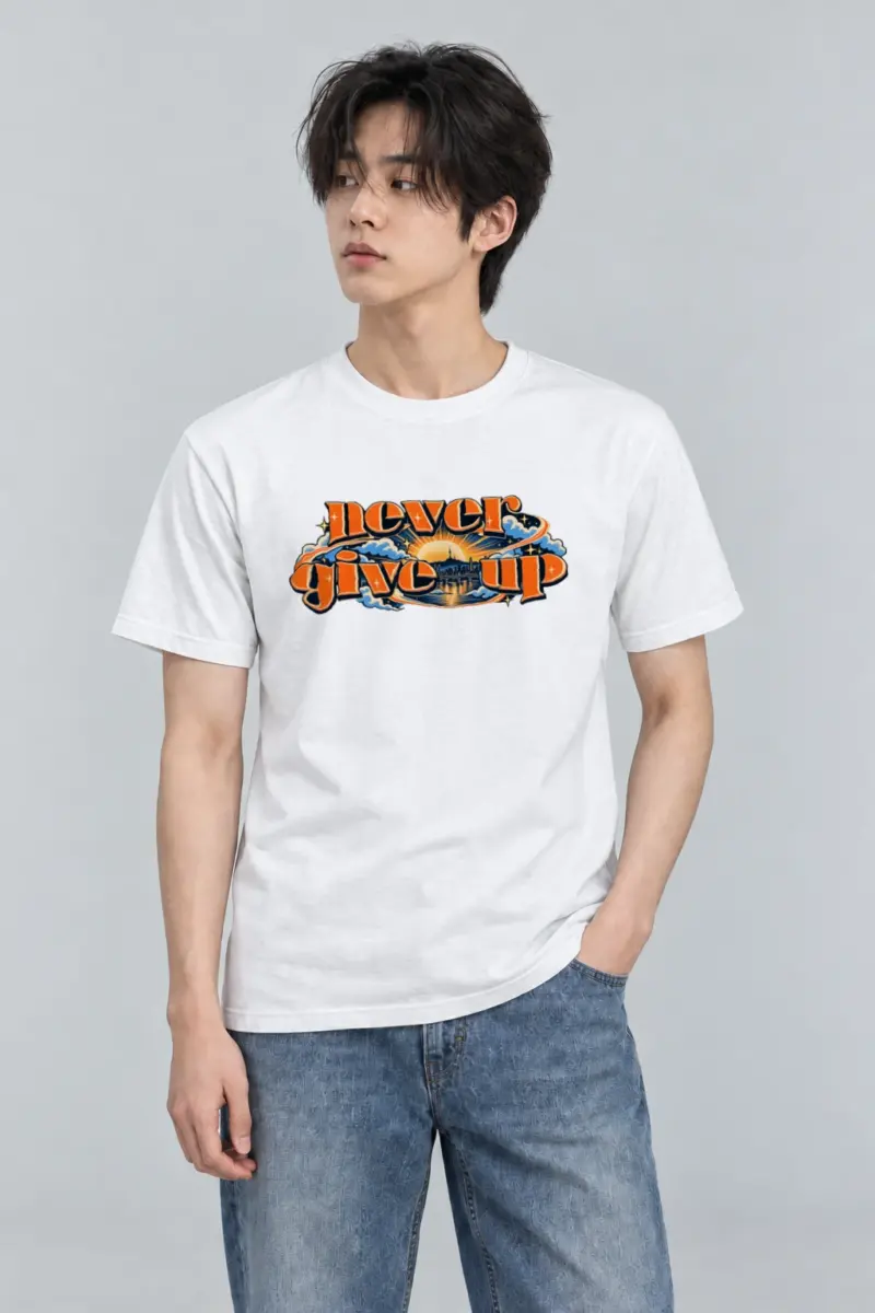 "Never Give Up" Heavyweight Unisex Crewneck T-shirt
