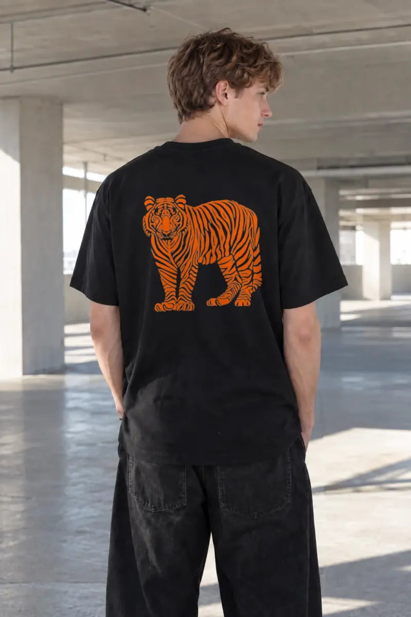 "Orange Tiger Lines" Heavyweight Unisex Crewneck T-shirt | Gildan 5000