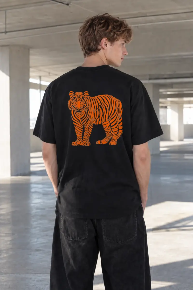 "Orange Tiger Lines" Heavyweight Unisex Crewneck T-shirt | Gildan 5000