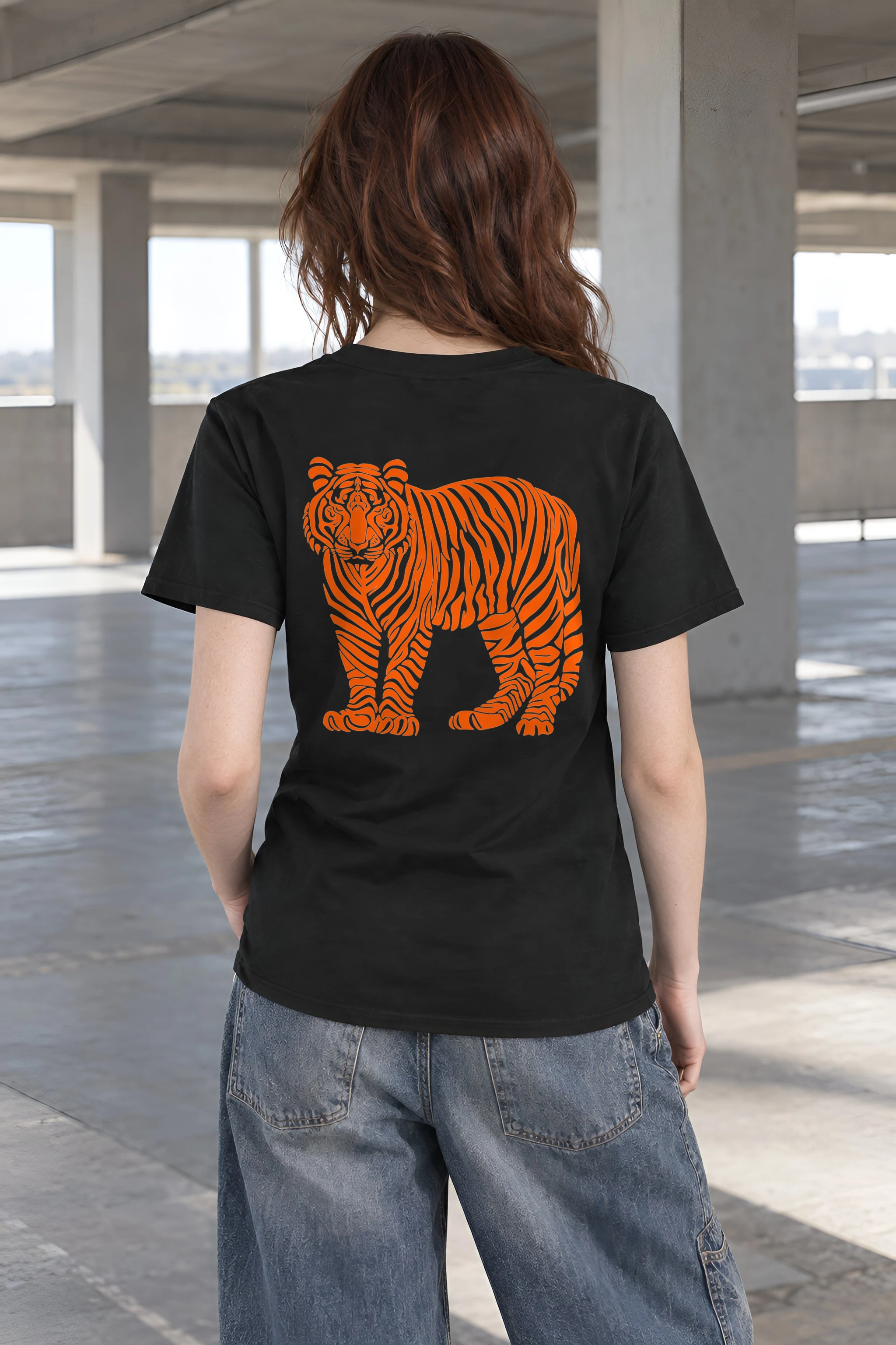 "Orange Tiger Lines" Heavyweight Unisex Crewneck T-shirt