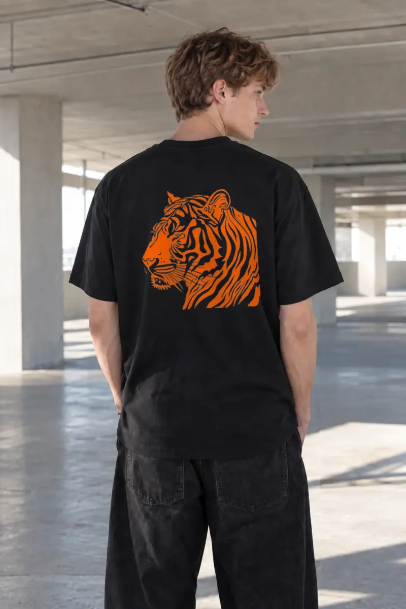 "Orange Tiger Profile" Heavyweight Unisex Crewneck T-shirt | Gildan 5000
