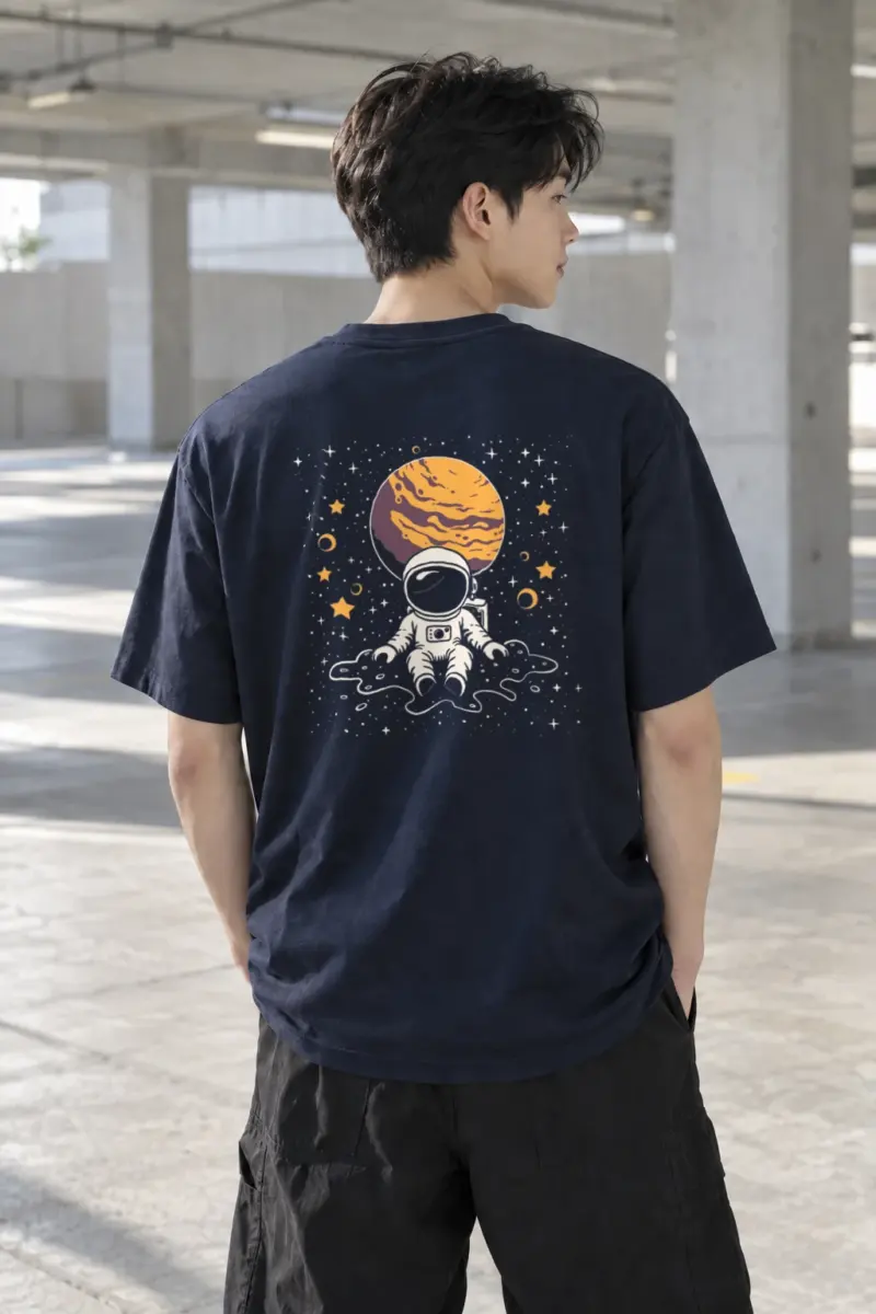 "Orbiting Astronaut" Heavyweight Unisex Crewneck T-shirt | Gildan 5000