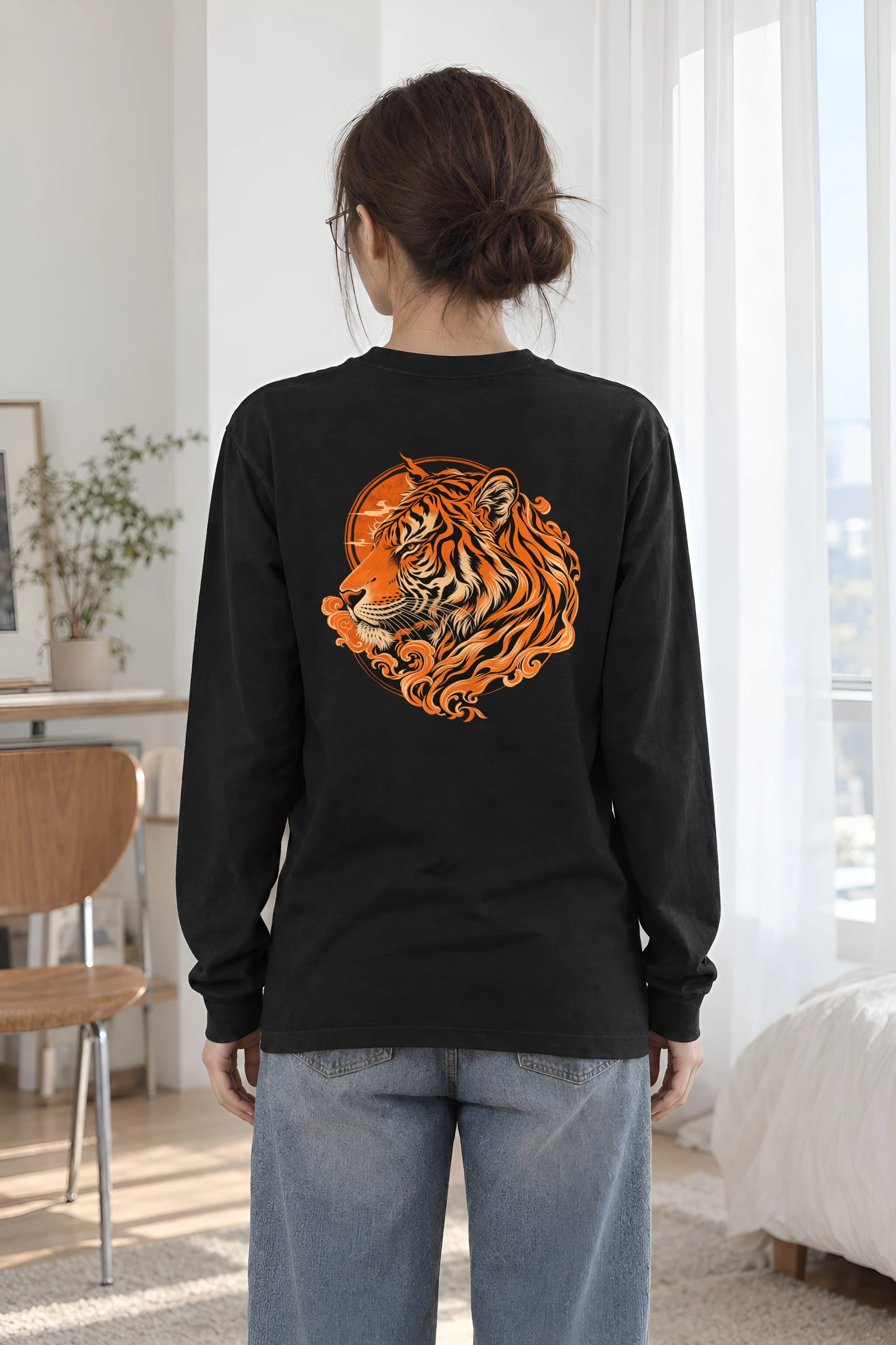 "Ornate Tiger Profile" Unisex Longsleeve T-shirt