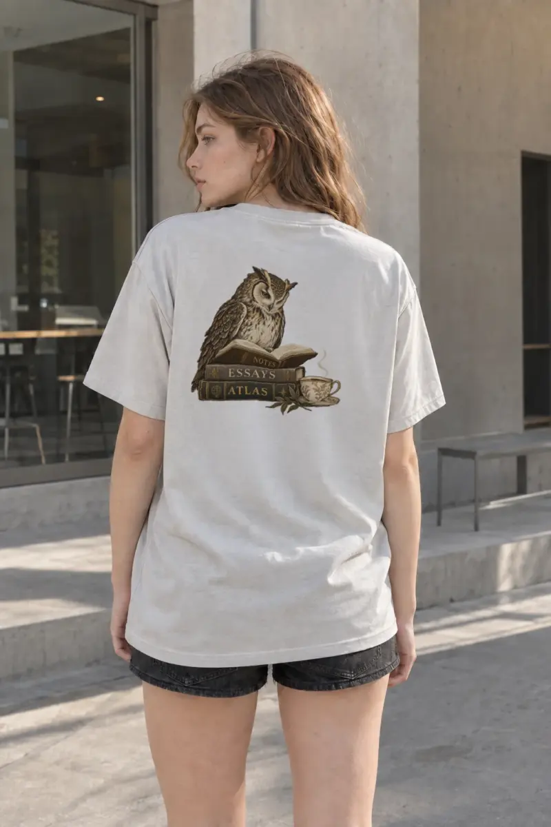 "Owl's Reading Hour" Heavyweight Unisex Crewneck T-shirt | Gildan 5000