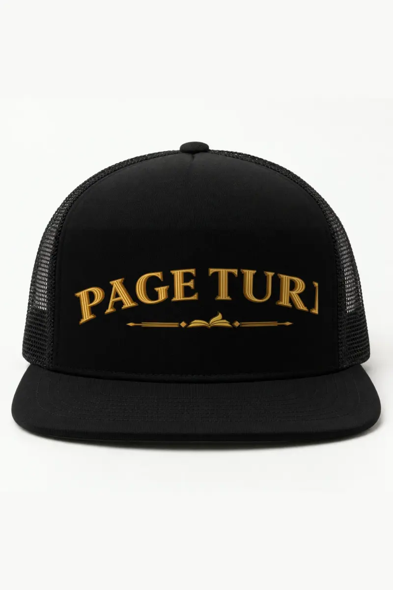 "Page Turn" 5 Panel Trucker Cap · Embroidered