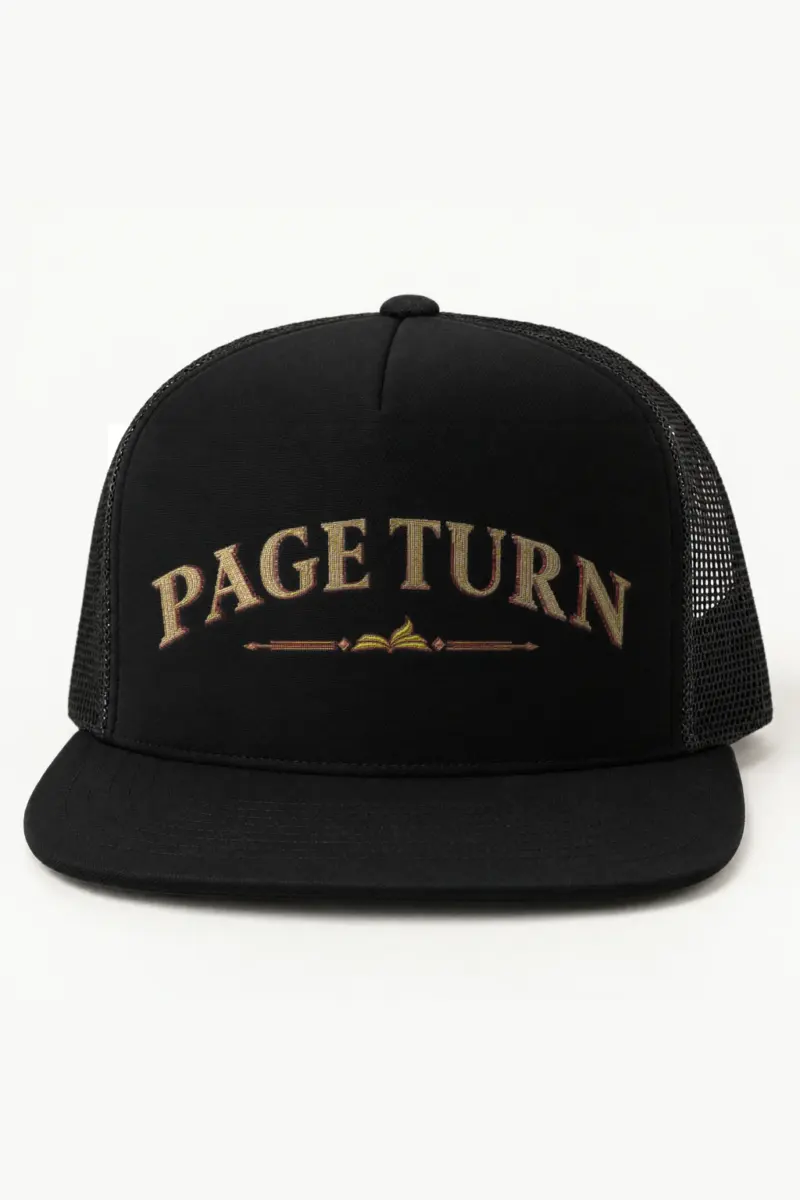 "Page Turn" 5 Panel Trucker Cap · Embroidered
