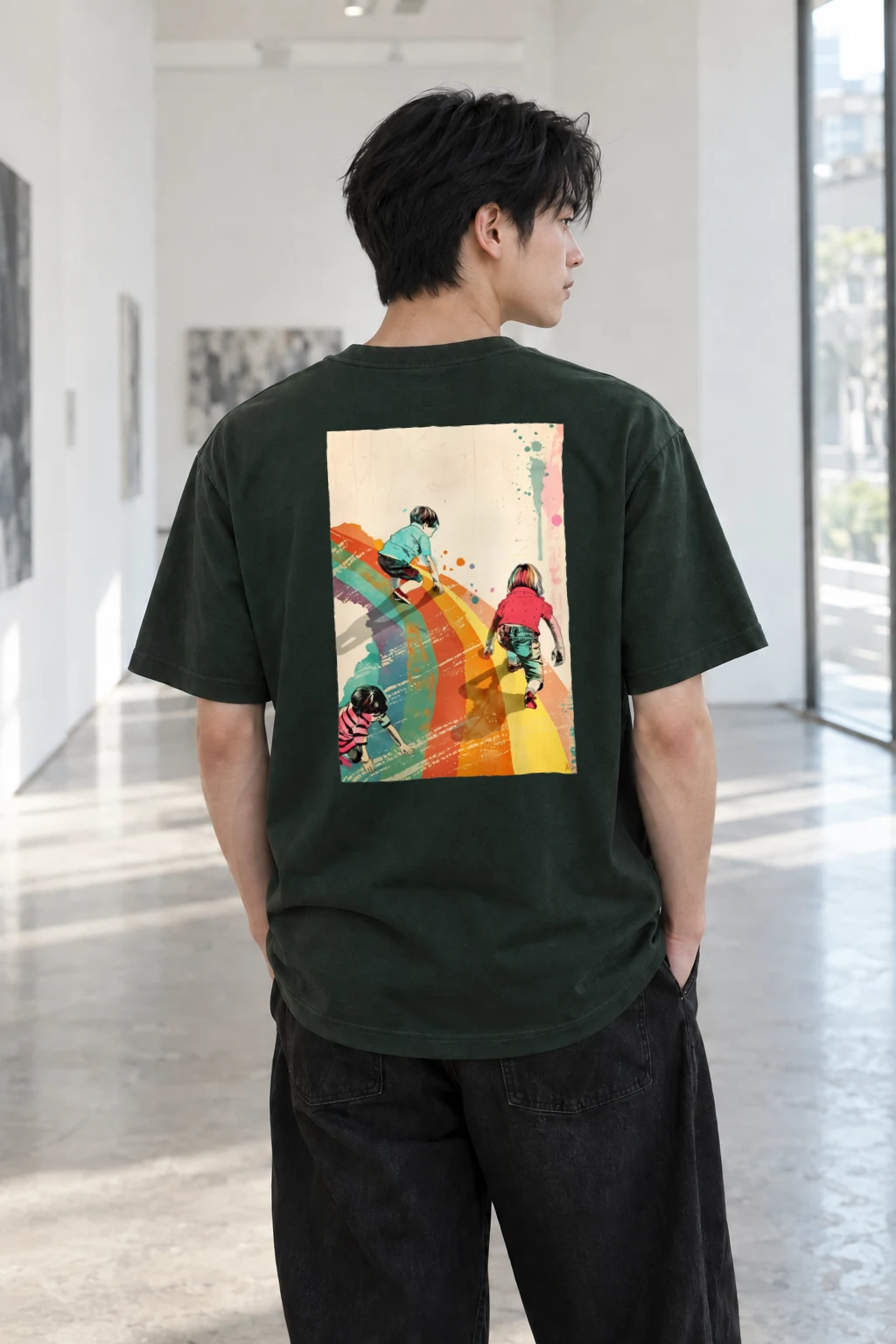 "Painted Stripe Run" Heavyweight Unisex Crewneck T-shirt | Gildan 5000