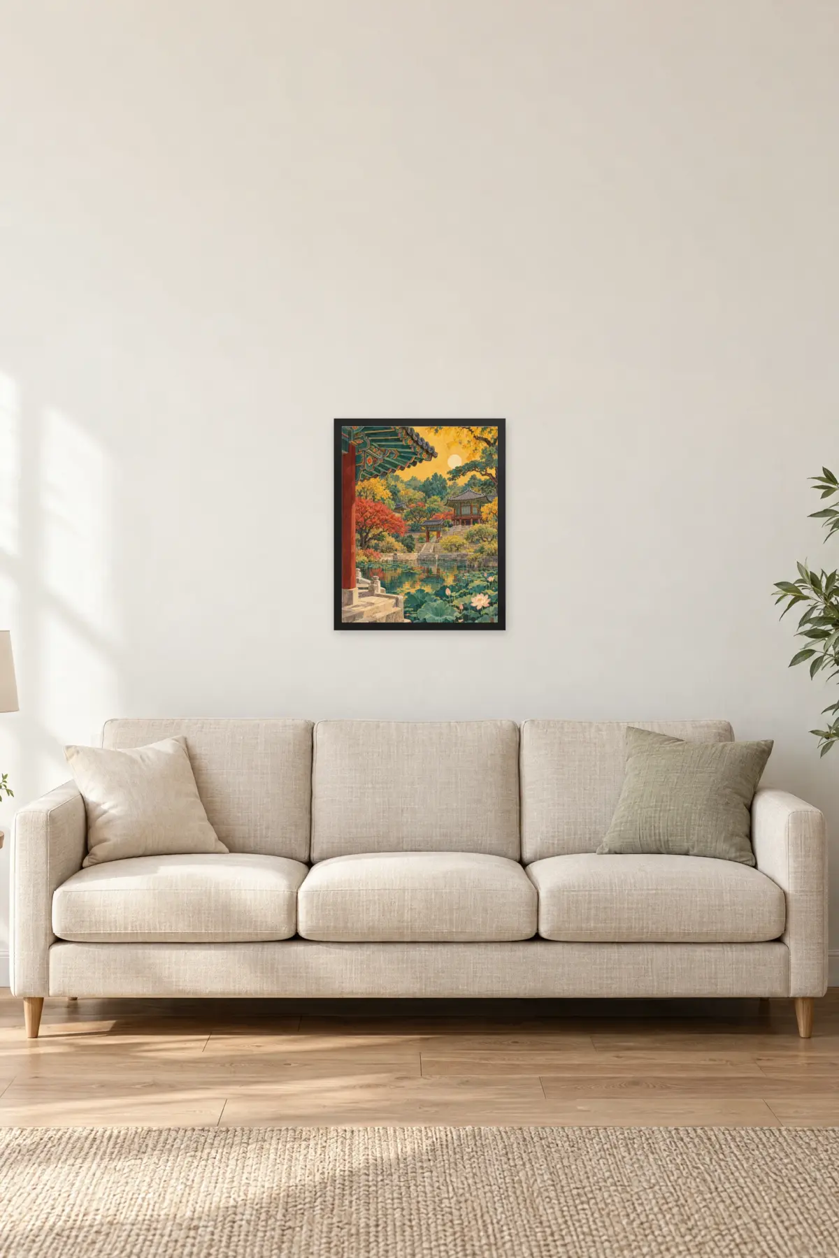 "Palace & Lotus Pond" Premium Wooden Framed Poster — Black frame, 16 × 20 in
