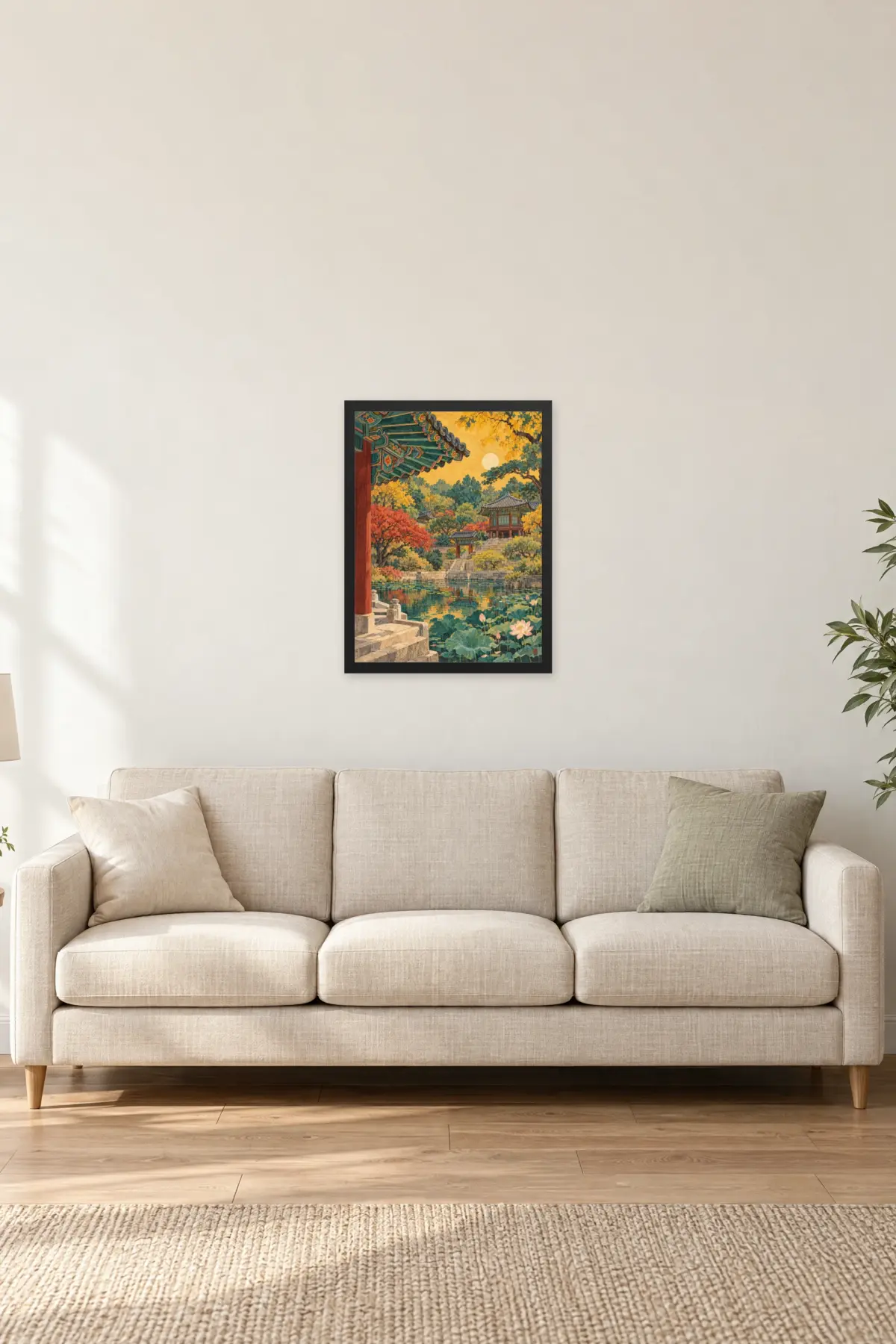 "Palace & Lotus Pond" Premium Wooden Framed Poster — Black frame, 18 × 24 in