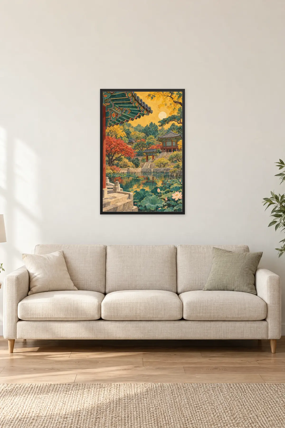 "Palace & Lotus Pond" Premium Wooden Framed Poster — Black frame, 24 × 36 in