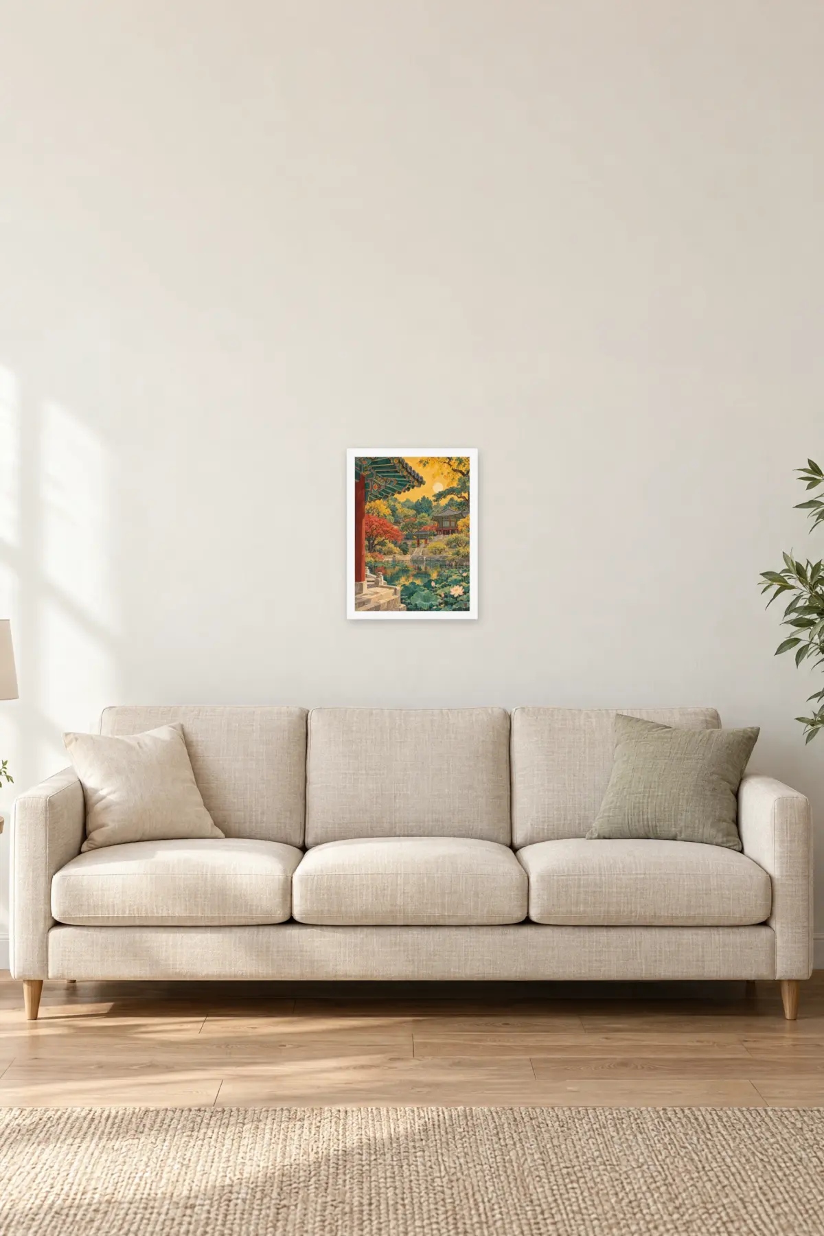 "Palace & Lotus Pond" Premium Wooden Framed Poster — White frame, 12 × 16 in