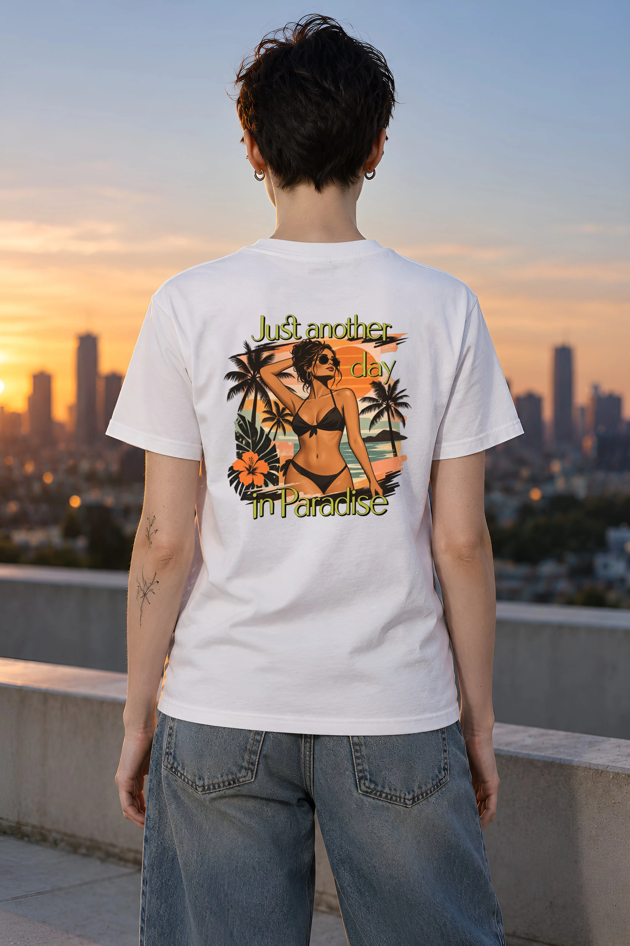 "Paradise Day" Heavyweight Unisex Crewneck T-shirt