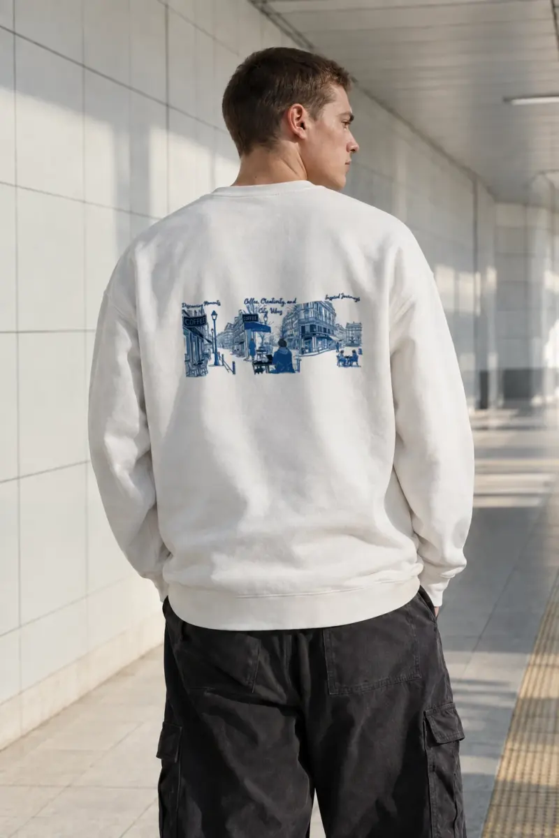 "Paris Café Sketch" Heavy Blend Unisex Crewneck Sweatshirt | Gildan 18000
