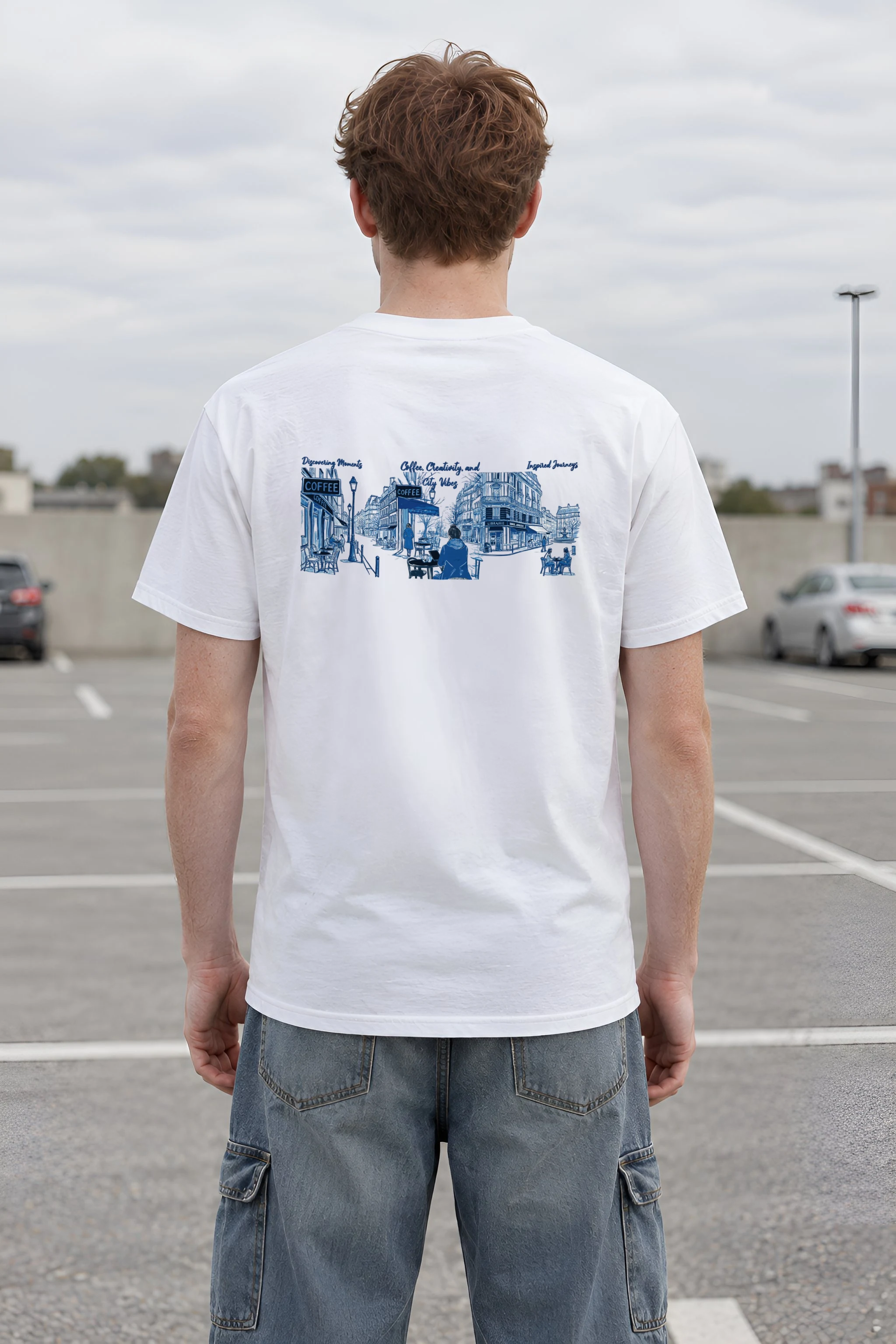 "Paris Café Sketch" Heavyweight Unisex Crewneck T-shirt