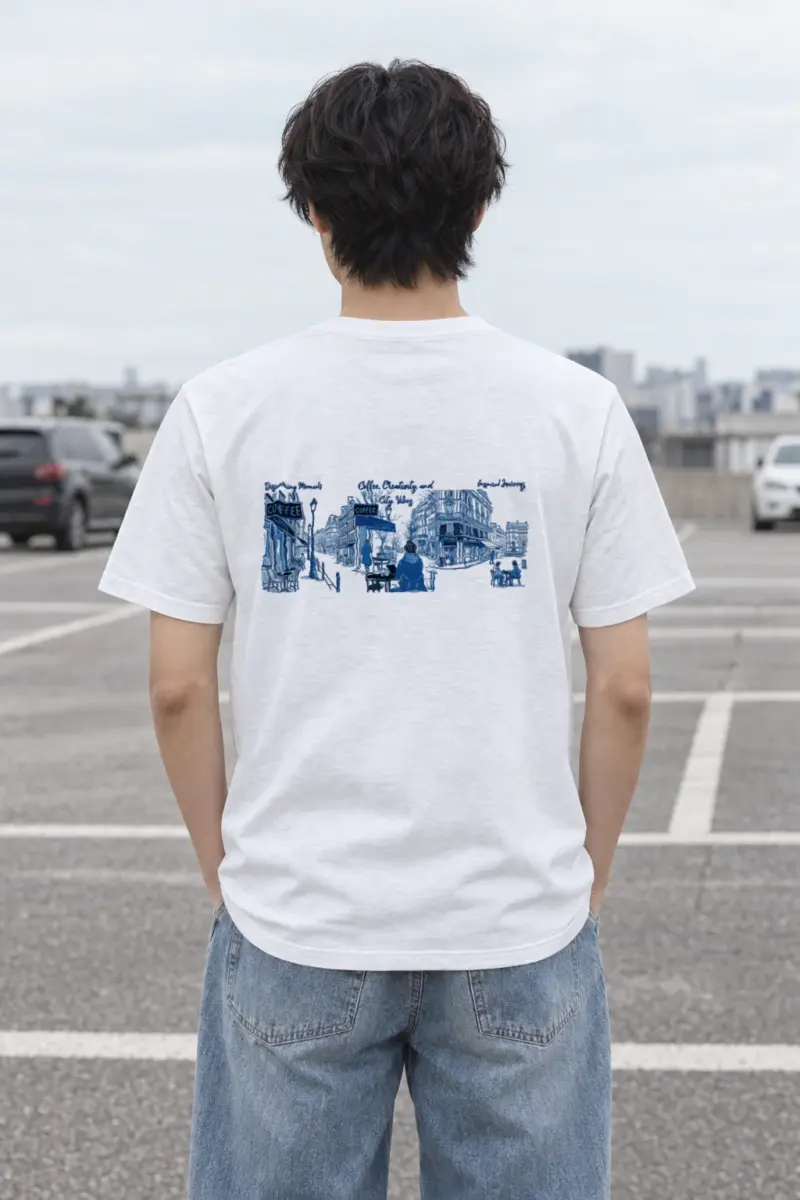 "Paris Café Sketch" Heavyweight Unisex Crewneck T-shirt | Gildan 5000