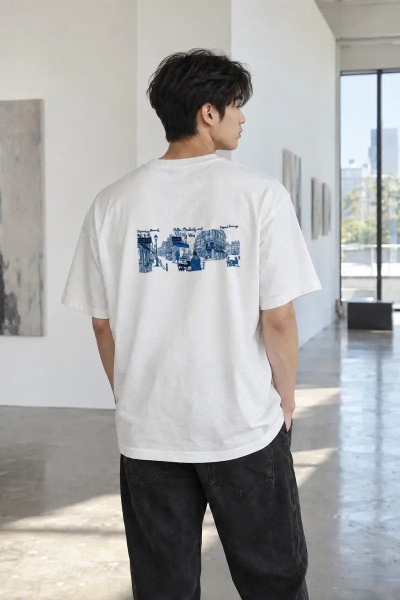 "Paris Café Sketch" Heavyweight Unisex Crewneck T-shirt | Gildan 5000
