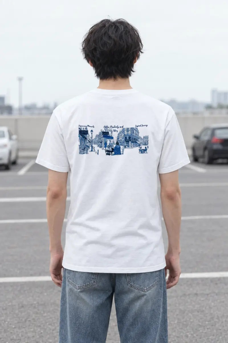 "Paris Café Sketch" Heavyweight Unisex Crewneck T-shirt