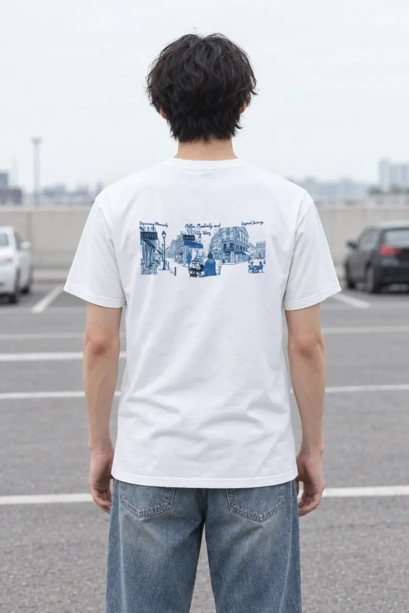 "Paris Café Sketch" Heavyweight Unisex Crewneck T-shirt