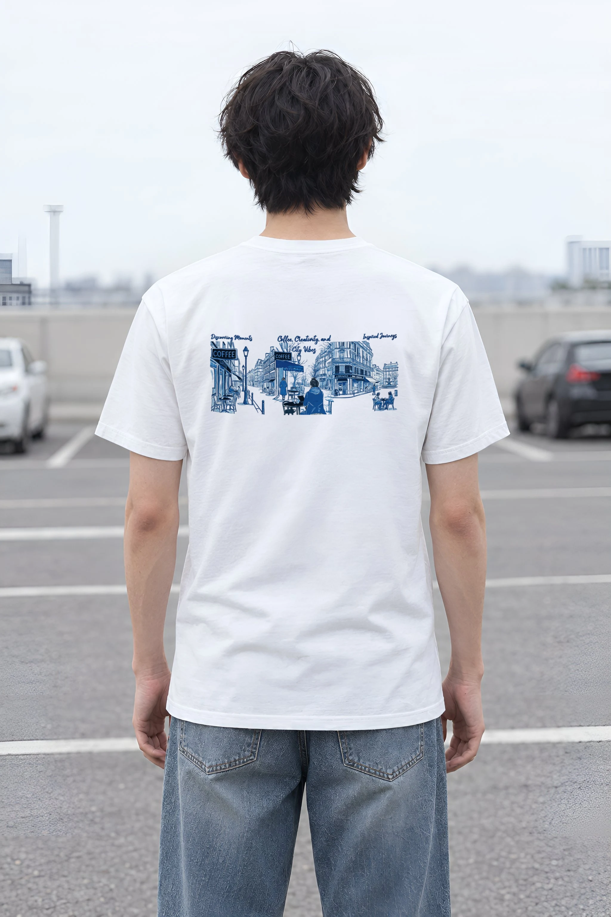 "Paris Café Sketch" Heavyweight Unisex Crewneck T-shirt
