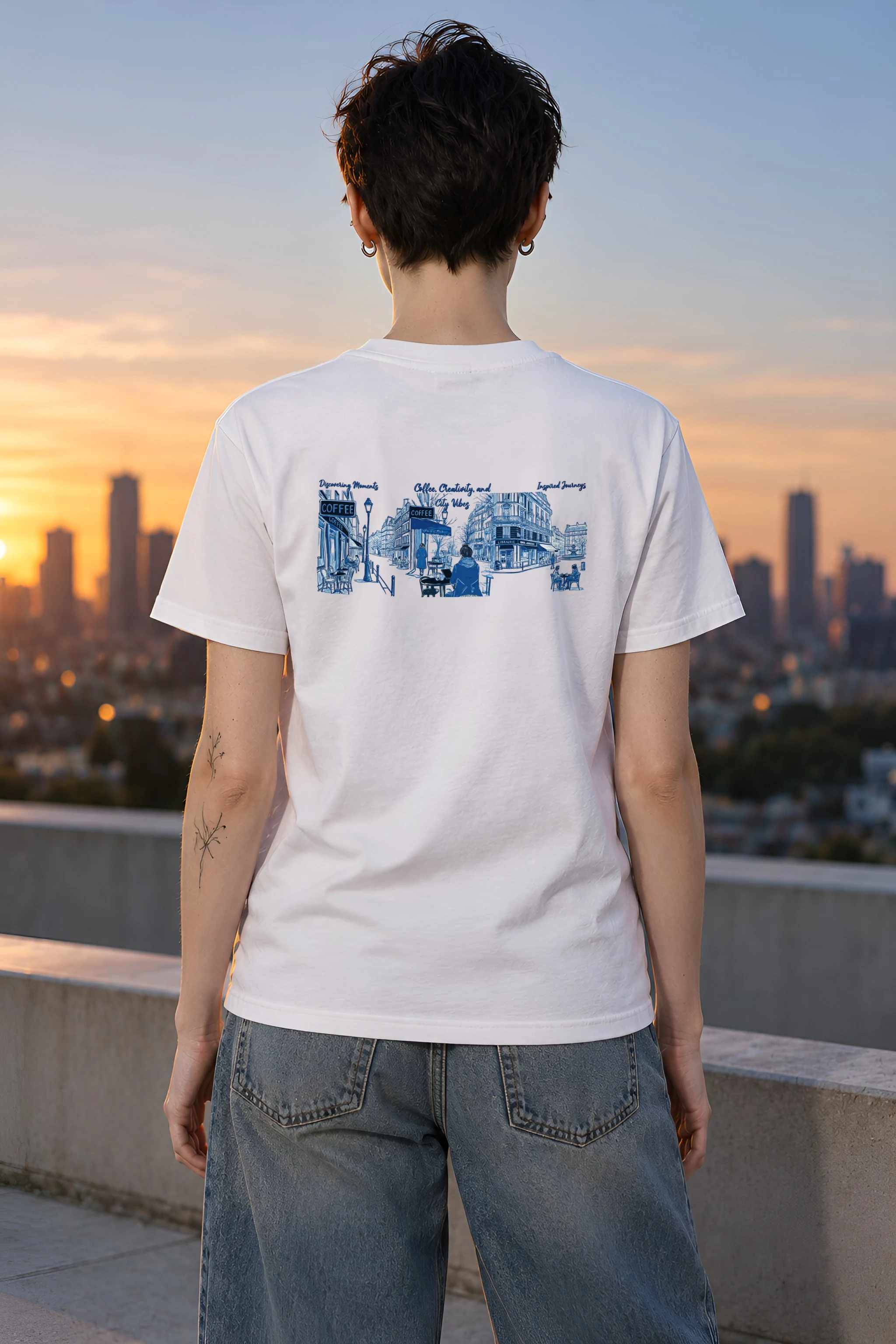 "Paris Café Sketch" Heavyweight Unisex Crewneck T-shirt