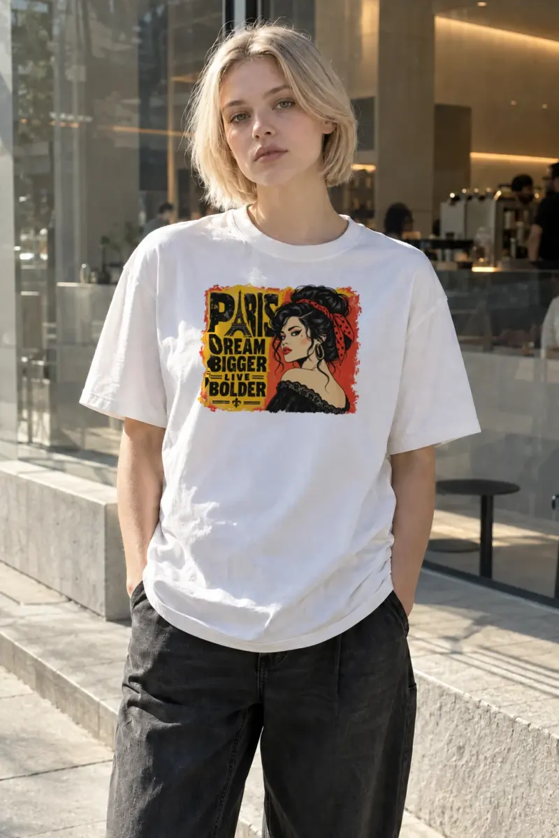 "Paris Dream Bigger" Heavyweight Unisex Crewneck T-shirt | Gildan 5000