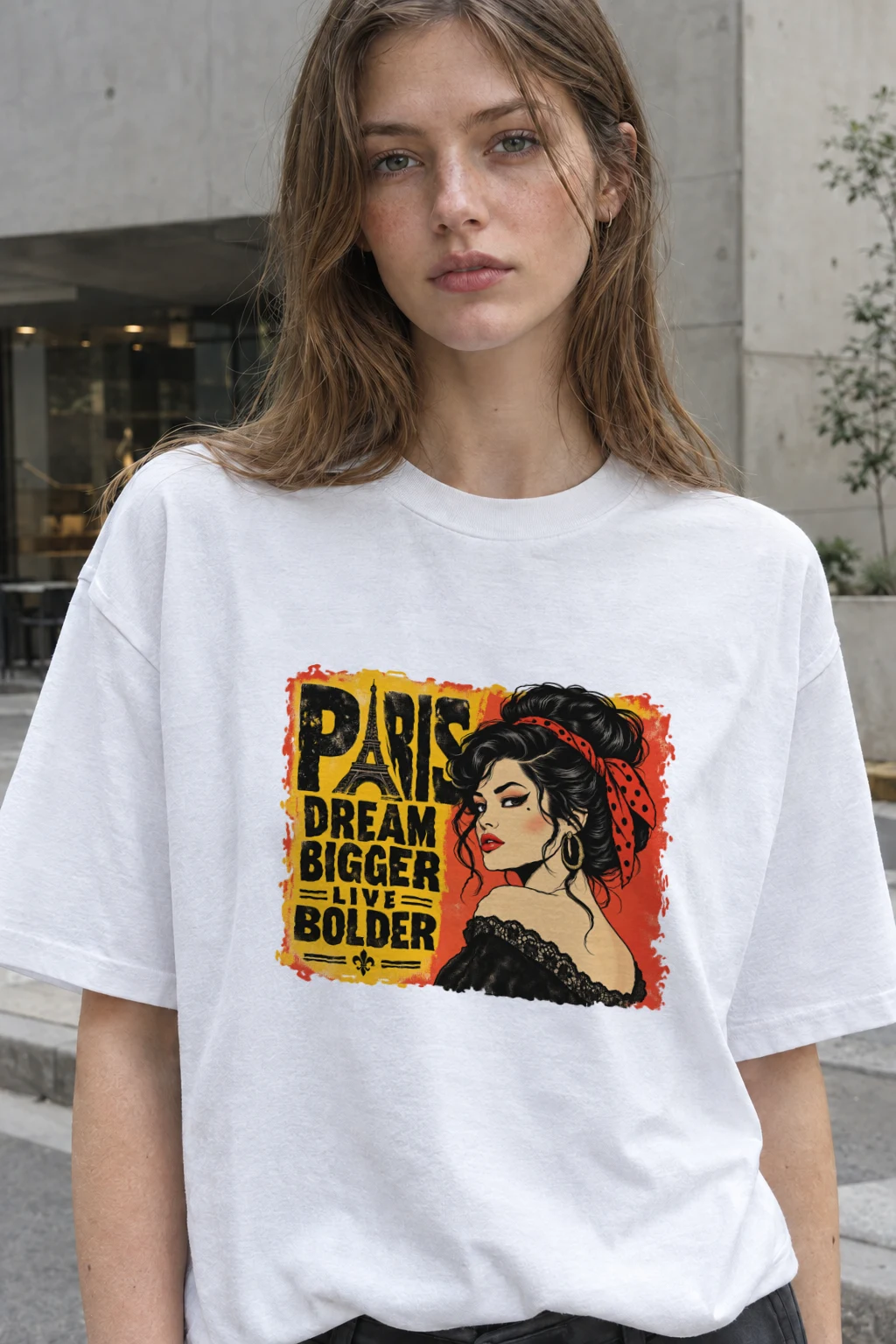 "Paris Dream Bigger" Heavyweight Unisex Crewneck T-shirt | Gildan 5000