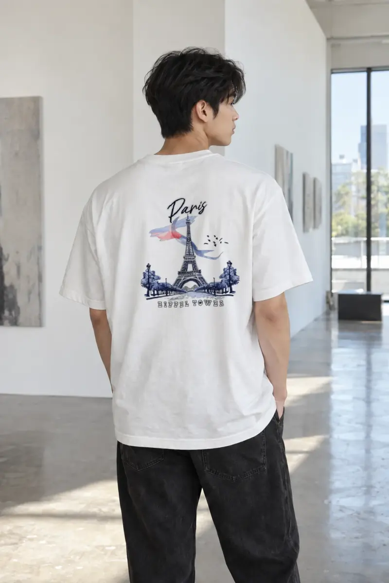 "Paris Eiffel Tower" Heavyweight Unisex Crewneck T-shirt | Gildan 5000