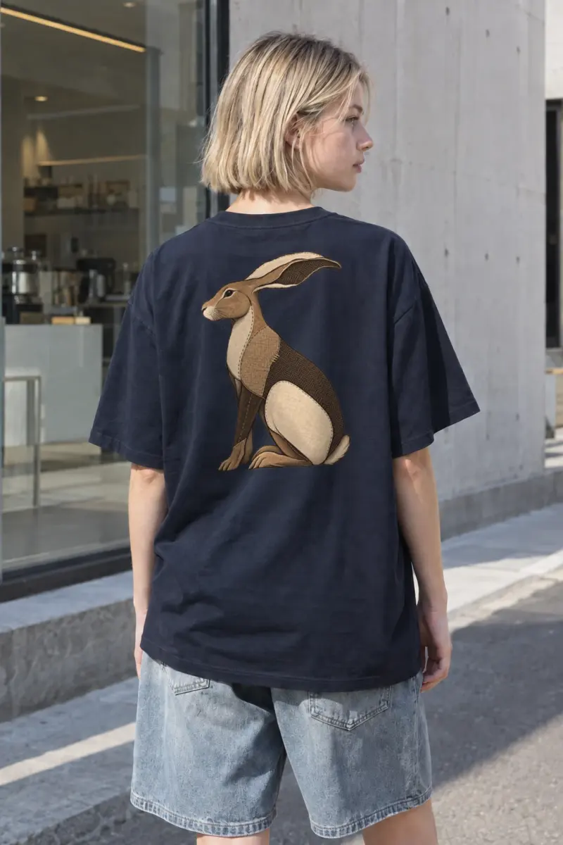 "Patchwork Hare" Heavyweight Unisex Crewneck T-shirt | Gildan 5000