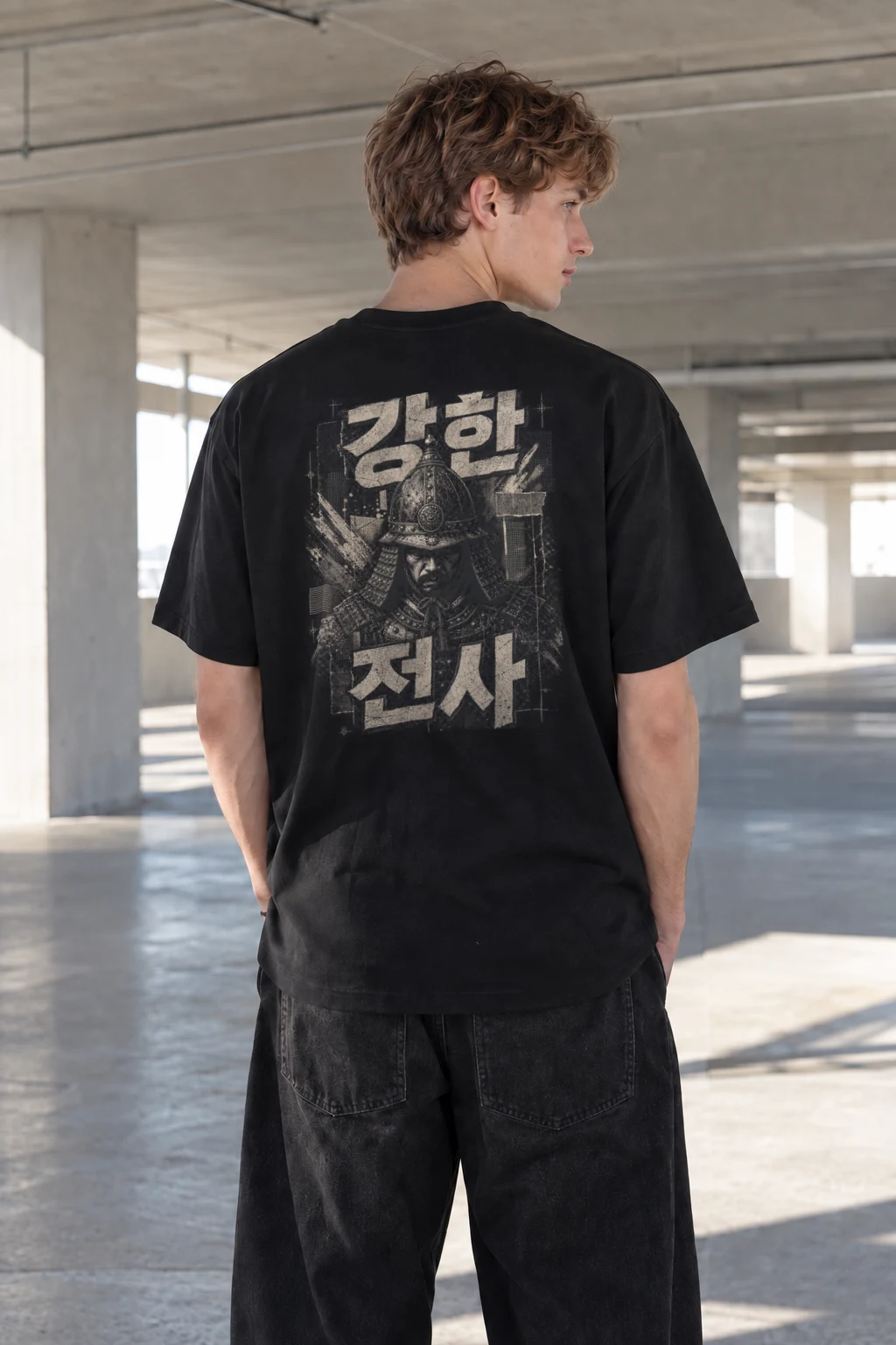 "Peach Samurai Portrait" Heavyweight Unisex Crewneck T-shirt | Gildan 5000