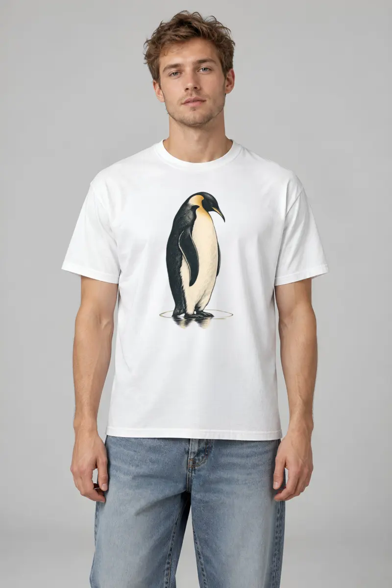 "Penguin Water Reflection" Heavyweight Unisex Crewneck T-shirt
