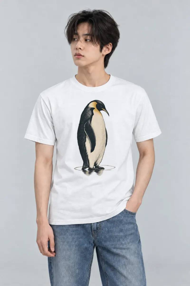 "Penguin Water Reflection" Heavyweight Unisex Crewneck T-shirt