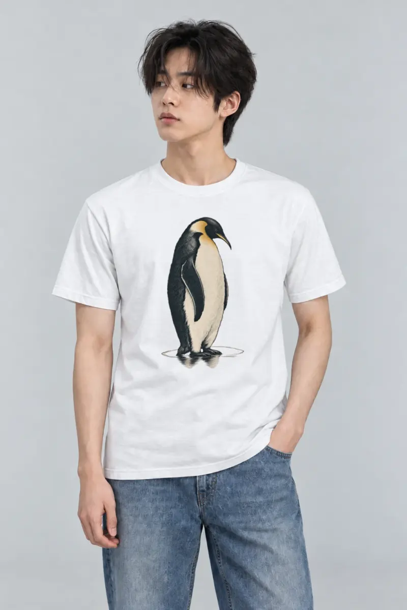 "Penguin Water Reflection" Heavyweight Unisex Crewneck T-shirt