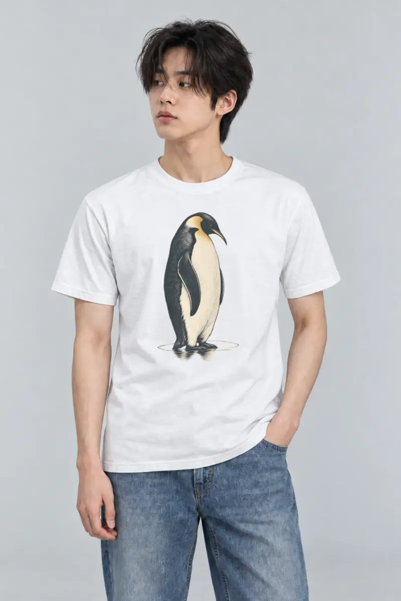 "Penguin Water Reflection" Heavyweight Unisex Crewneck T-shirt