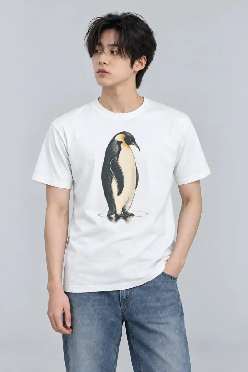 "Penguin Water Reflection" Heavyweight Unisex Crewneck T-shirt