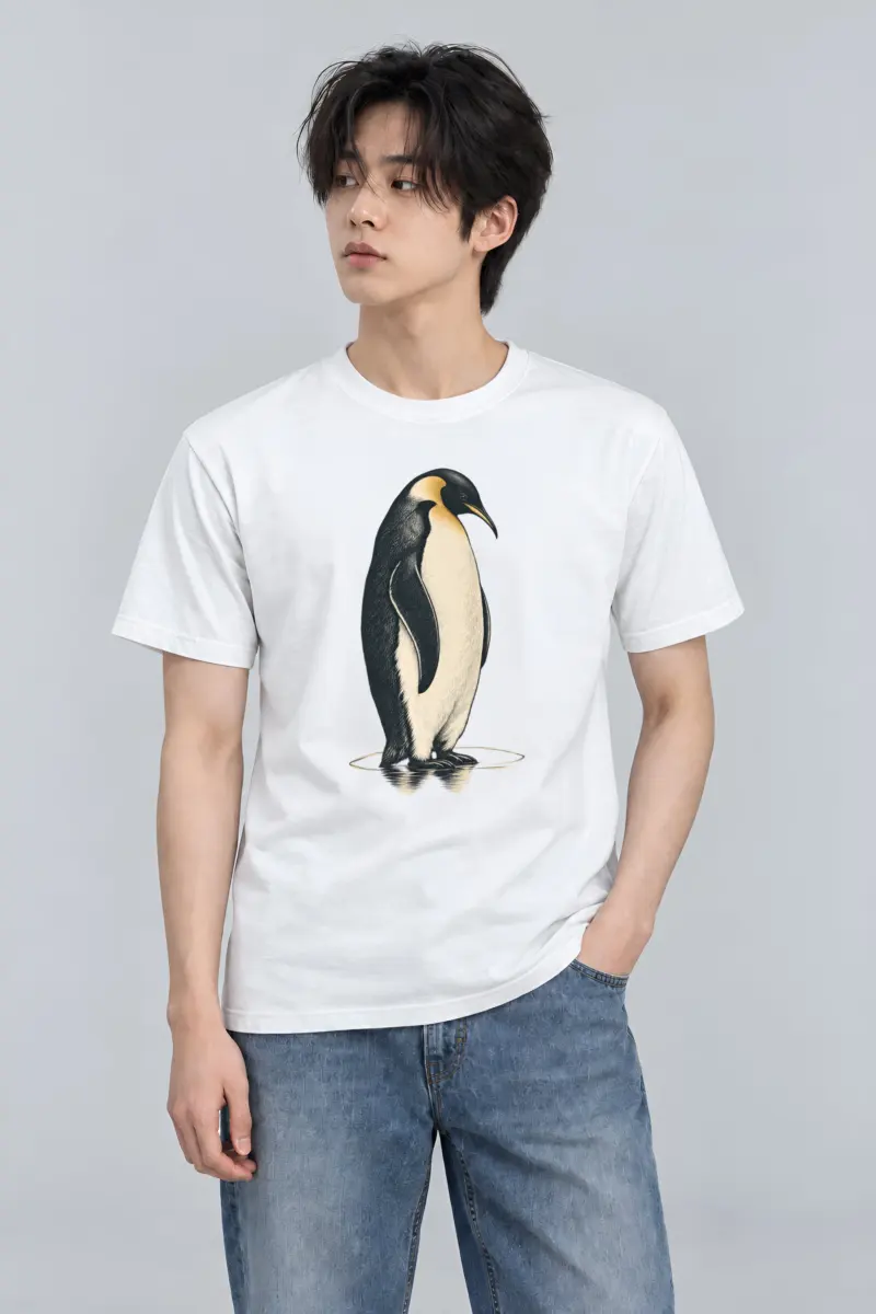 "Penguin Water Reflection" Heavyweight Unisex Crewneck T-shirt