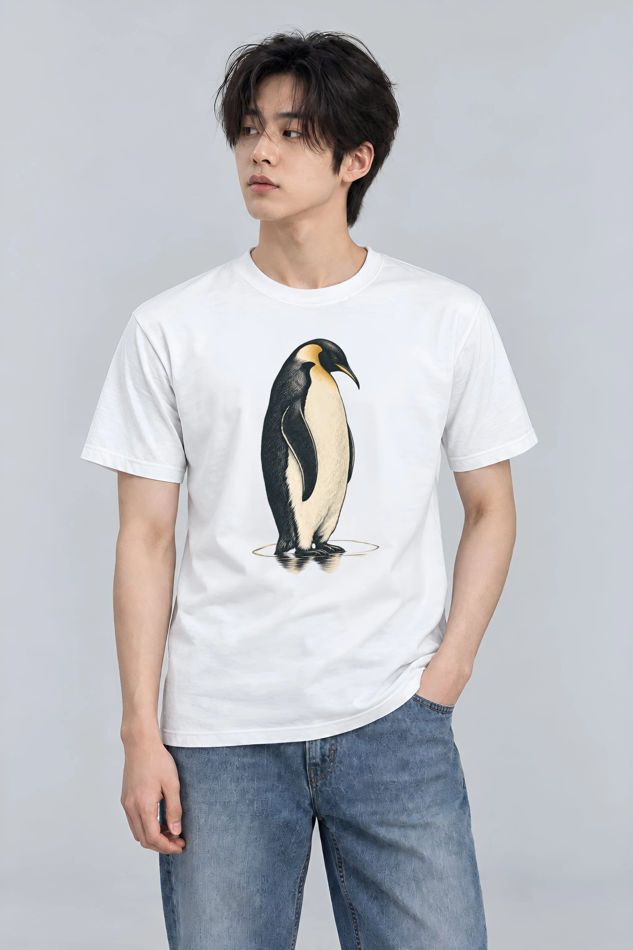"Penguin Water Reflection" Heavyweight Unisex Crewneck T-shirt